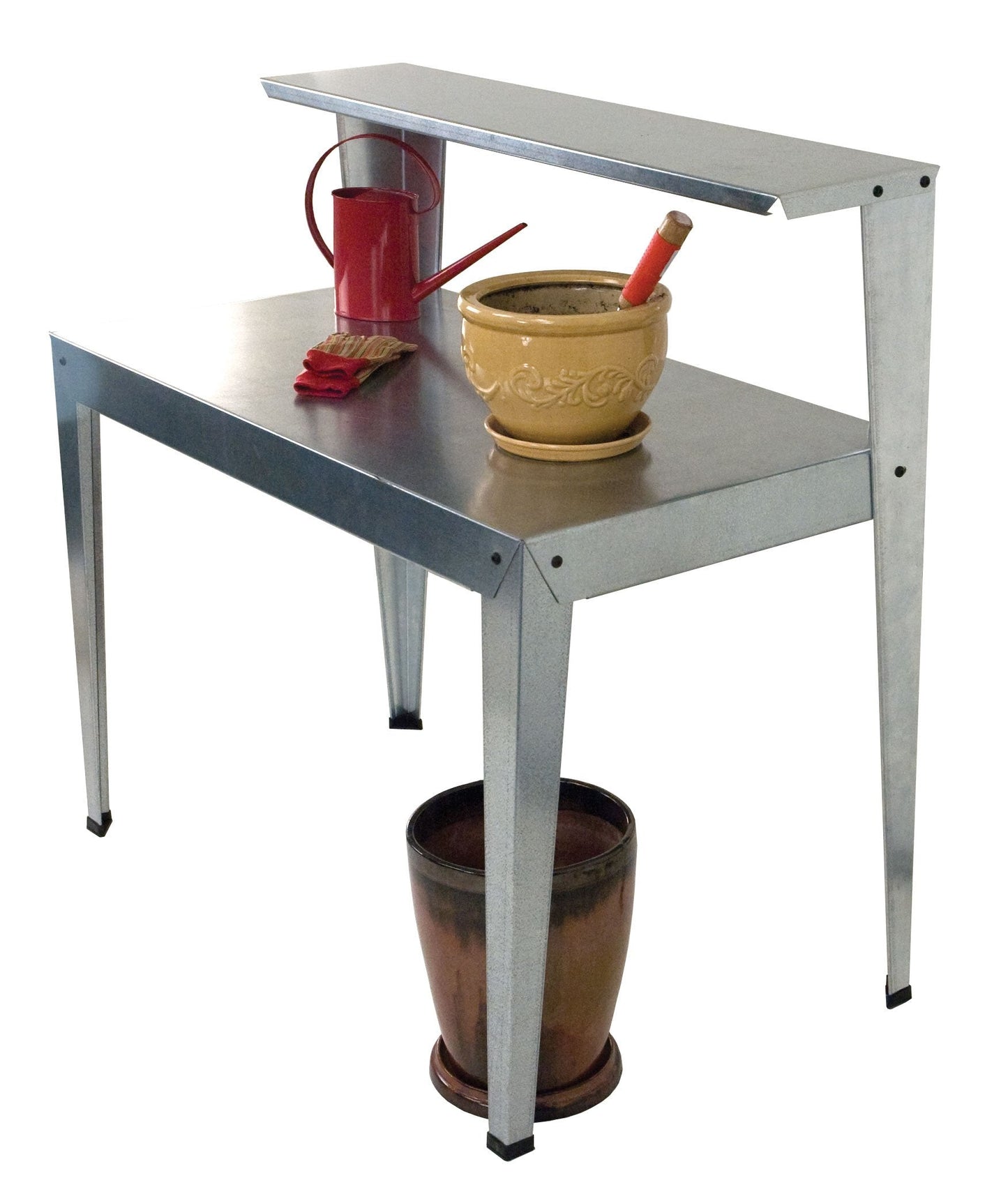 Poly-Tex 2-Tier Workbench Steel Greenhouse Potting and Nursery Work Table Shelf for Garage, Garden, and Green Houses, Shelves for Plants and Equipment (Silver)