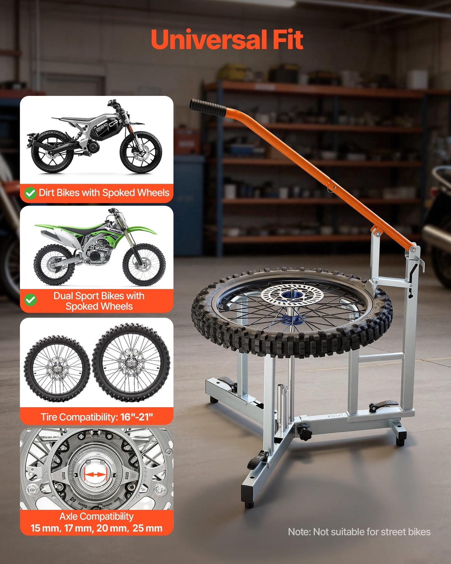 VEVOR Dirt Bike and Dual Sport Tire Changer, Fits for 16"-21" Wheels, 15/17/20/25 mm Axles, Heavy Duty Dirt Bike Tire Changing Tool Kit with Bead Breaker, Irons, Protective Sleeves, and Storage Bag