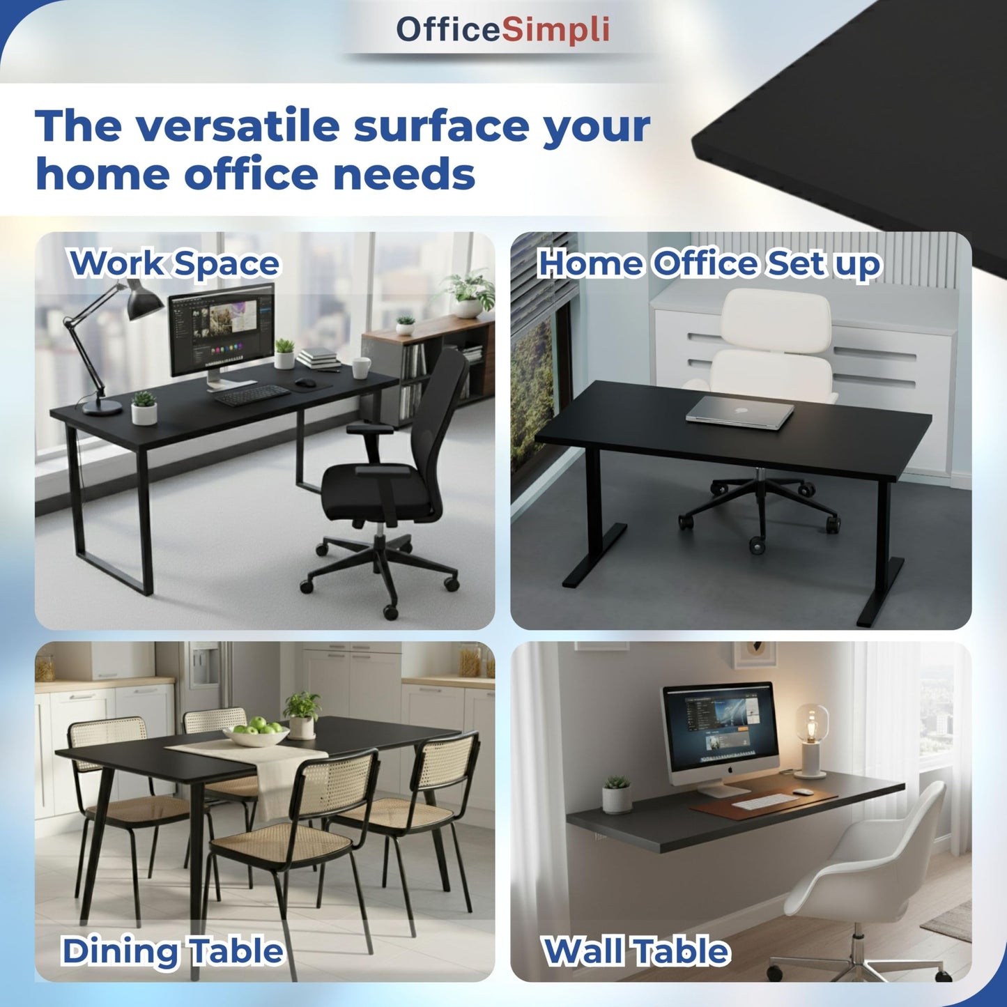OfficeSimpli 48 x 30 Inch Desk Top, Made in USA Replacement Table Top for Sit-to-Stand Adjustable Desk Frame, Workbench or Countertop for Classroom, Home and Office (Desk Top Only) - Black