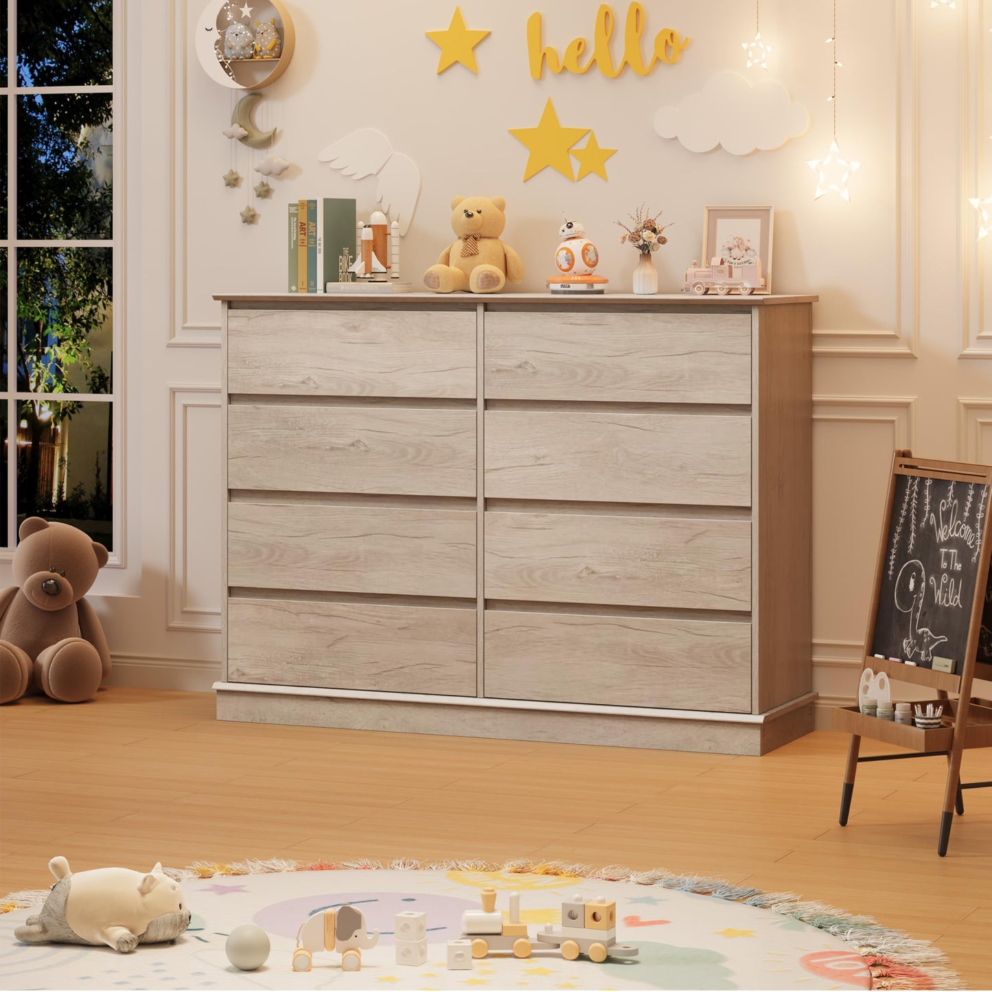 Garvee 8 Dresser for Bedroom. 51” Wide Double Dresser with Large Drawers, Modern Chest of Drawer for Bedroom Living Room Hallway, Oak