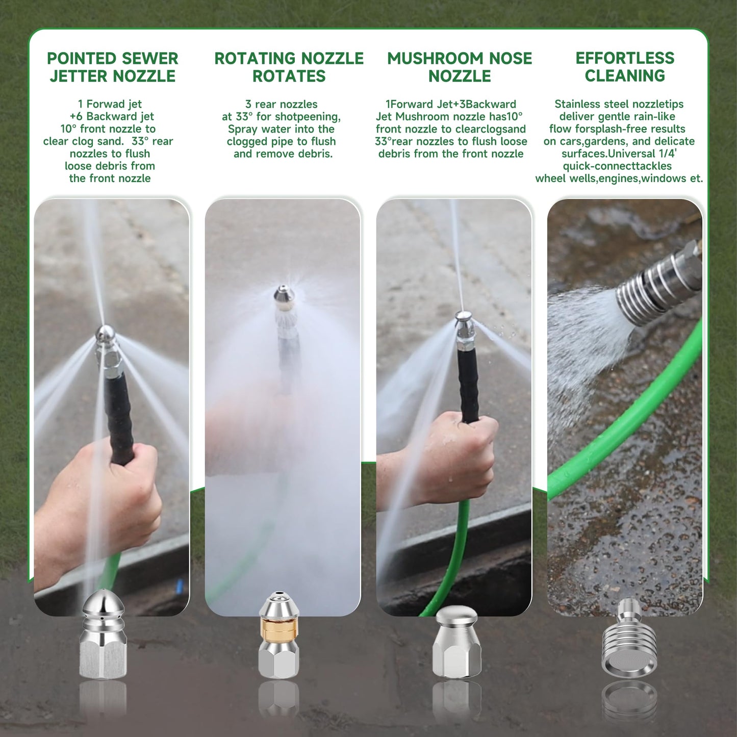 ClearRush Sewer Jetter Kit for Pressure Washer 100FT – 5800PSI High-Pressure Drain Cleaner, M22 & 1/4'' NPT Universal Fit, Unclog Gutters & Sewer Lines, Durable Jetter Hose for Homeowners & DIYers
