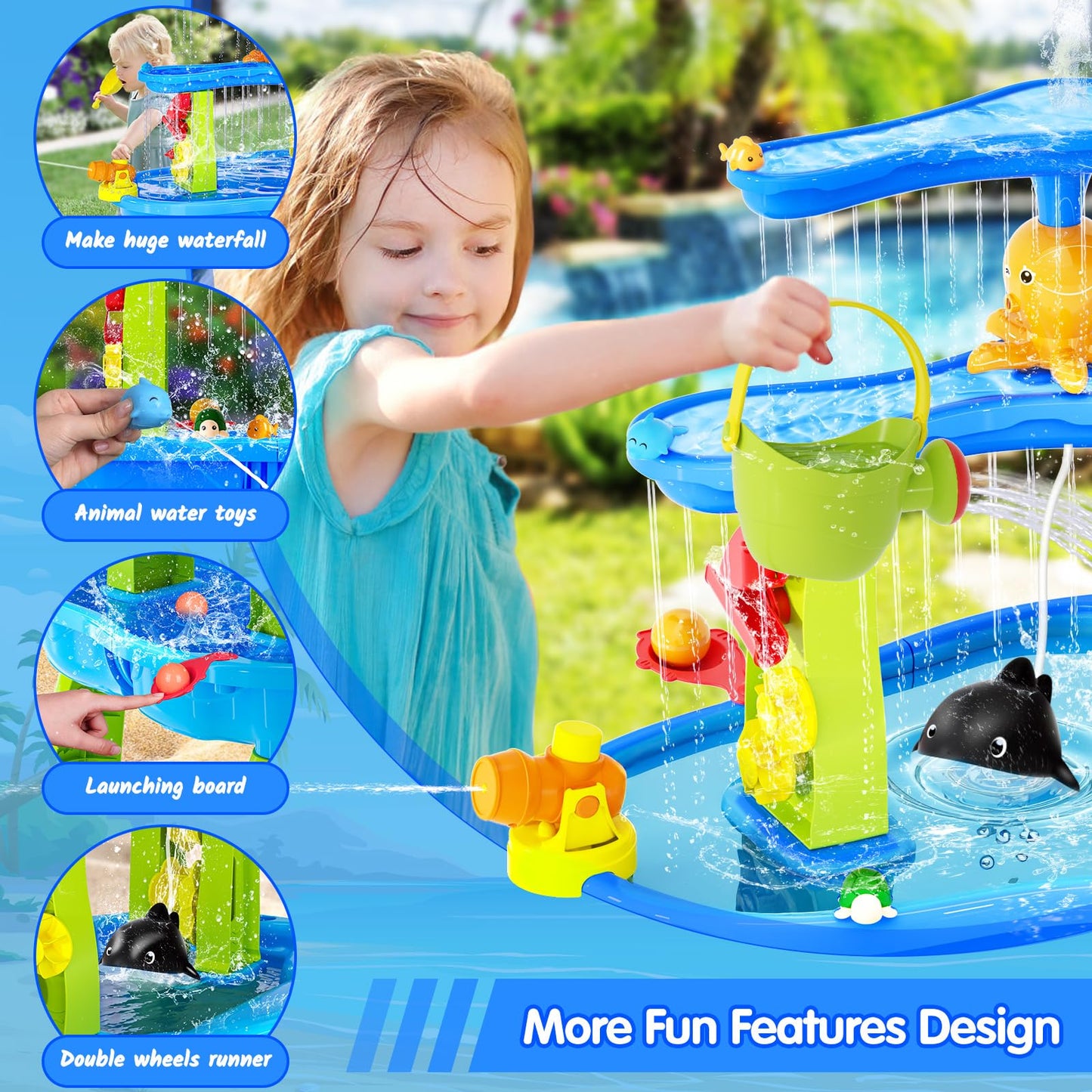 2026 Upgraded Water Table for Toddlers 3-5 4-8, 3-Tier Outdoor Water Tables with Umbrella, Kids Activity Play Table with Auto Electric Pump Summer Toys, Backyard Beach Water Toys for Boys Girls 3+
