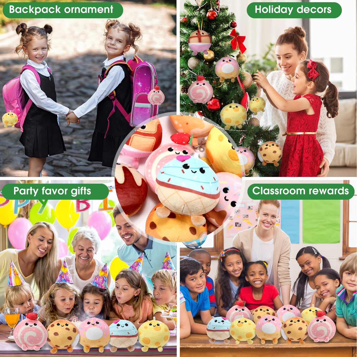 Libima 9 Pcs Mini Stuffed Animals Bulk Adopt a Pet Party Favors 3.15 Inch Small Plush Keychains Cute Ornaments Toys for Baby Shower Birthday Gift Bags Fillers Basket Stuffers(Desserts)