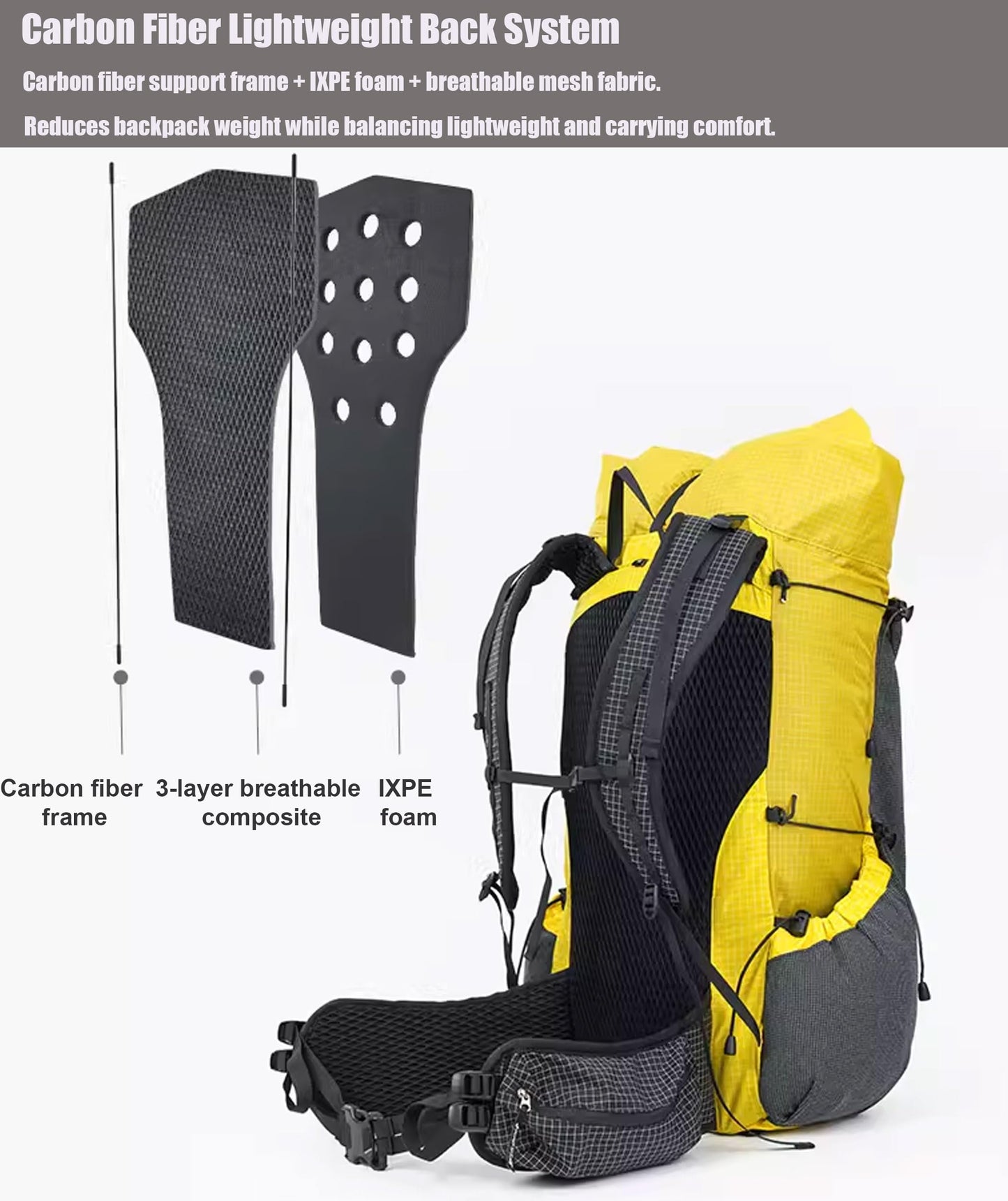 Telomat 3F UL GEAR 30L+10L UHMWPE Ultralight Waterproof Hiking Backpack Daypack Outdoor Camping Travel Backpack for Men Women (Galaxy Gray, Large)