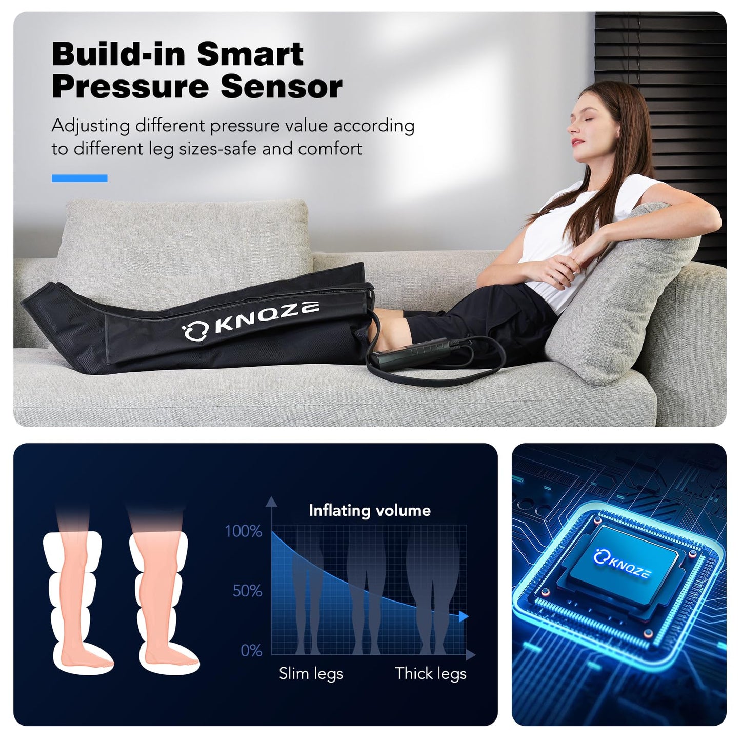 KNQZE Leg Compression Massager for Circulation and Pain Relief, Air Compression Recovery System for Fast Recovery of Leg, Foot, Calf and Thigh, Relieve Edema, Reduce Muscle Fatigue, Gift for Dad, Mom