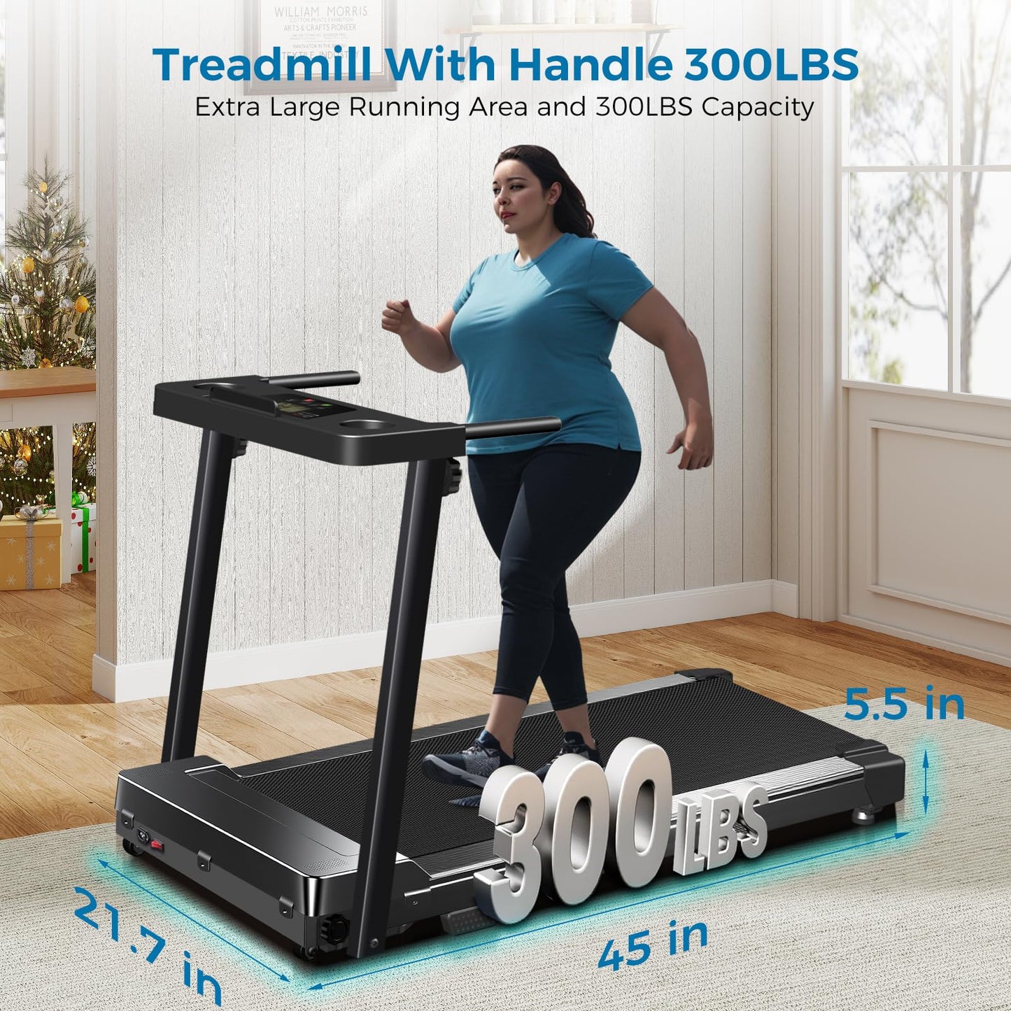 Treadmill with Handles, 2026 Upgraded Small Treadmills Home, Portable Electric Treadmills for Home 300 lbs Capacity,Walking Pad Treadmill,Lightweight Foldable Walking Pad,LED Display(Black)