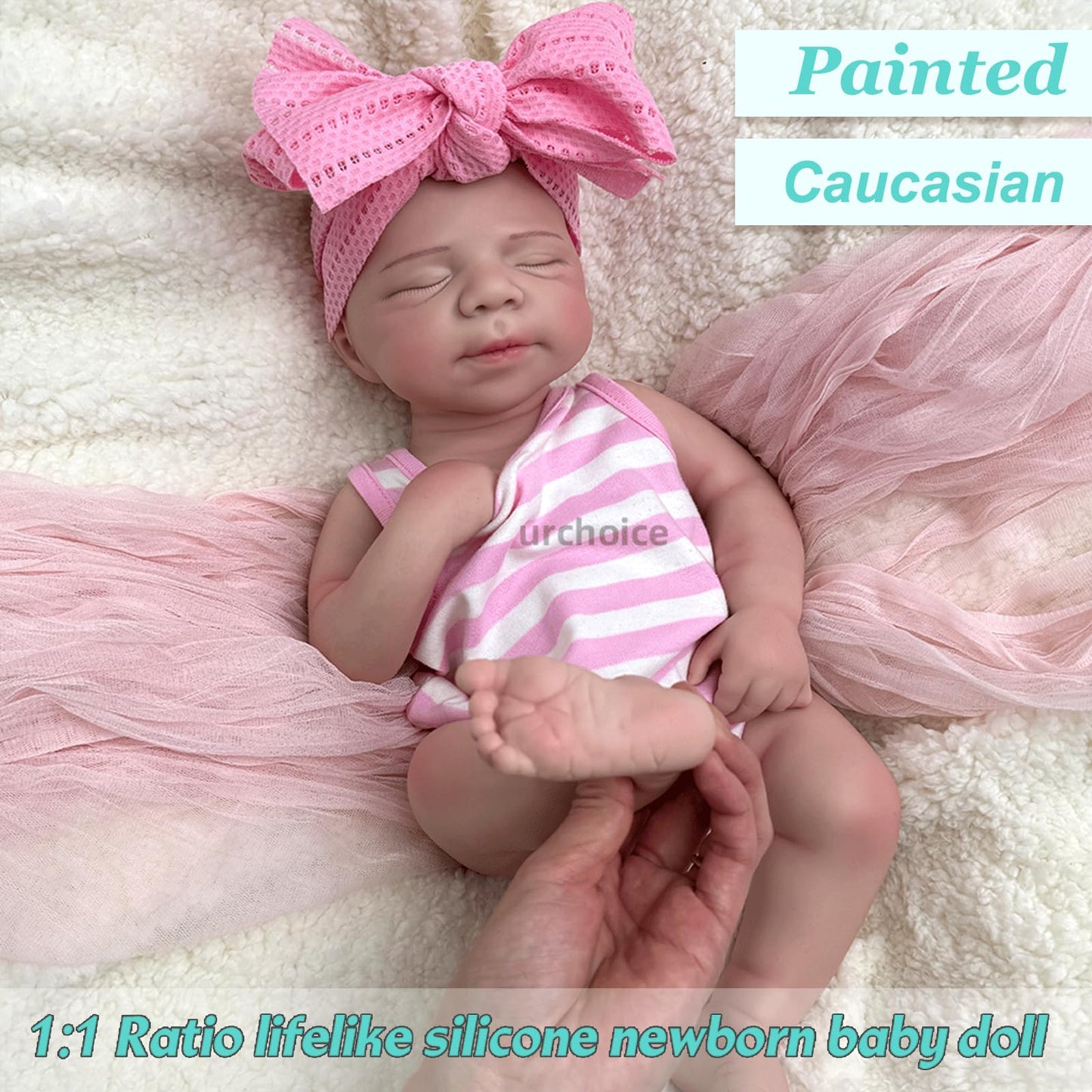 Oppaionaho Realistic 19 inch Pascale Girl Open Mouth Full Body Silicone Reborn Baby Dolls, Lifelike Sleeping Newborn Doll Anatomically Correct (Girl)