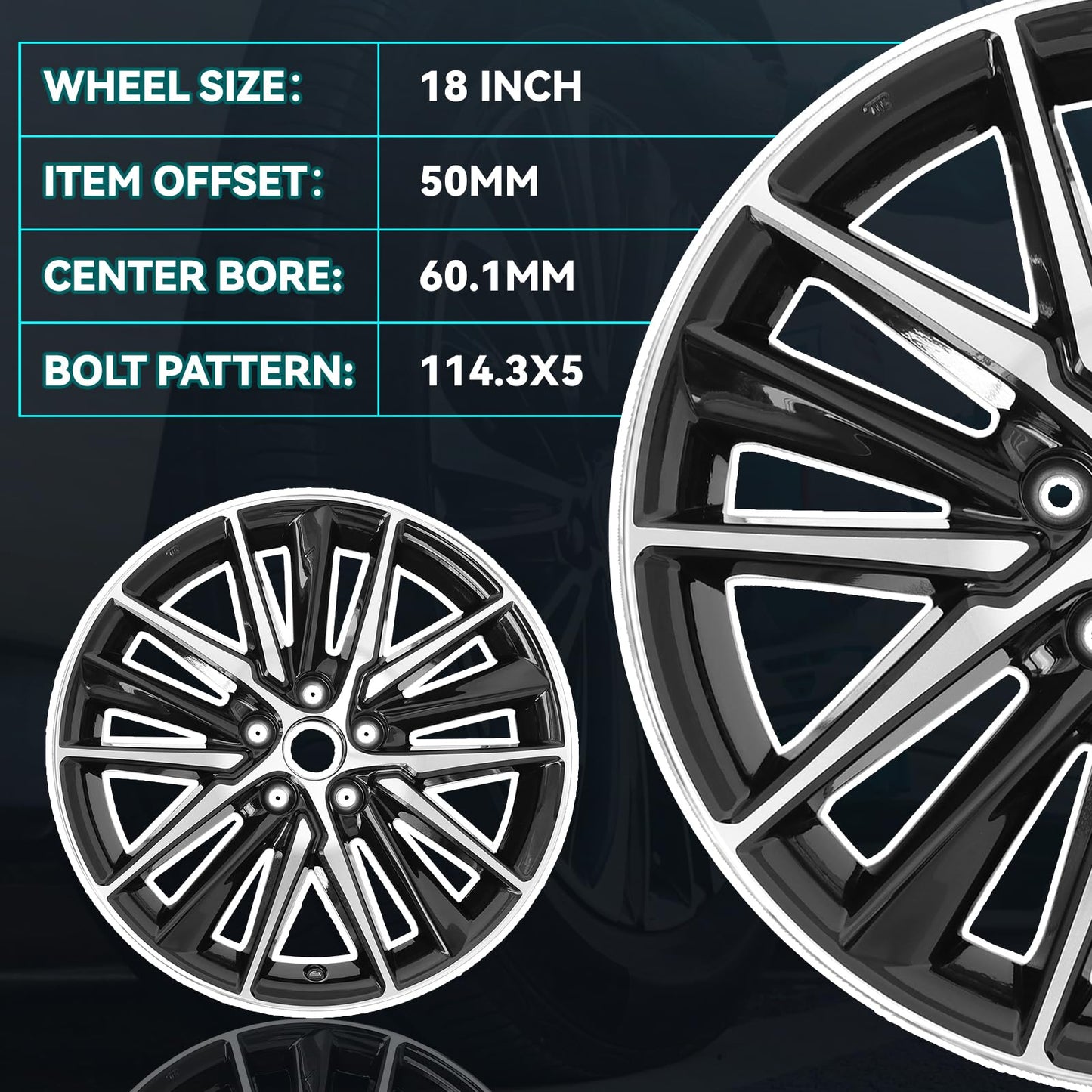 HOLUEKU New 18 Inch 18x8 Inch Premium Aluminum Alloy Wheel Rims Fit for Toyota Camry SE 2018 2019 2020 2021 2022 2023 2024, ALY69133U45N, Machined Black Wheels OEM Design Rim