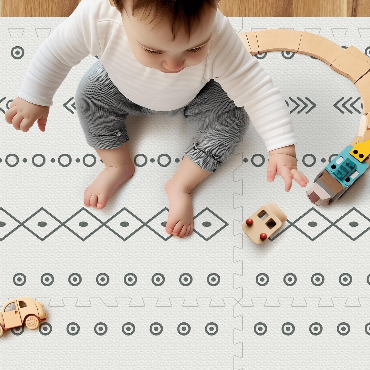 PIGLOG Foam Baby Play Mat, 72"x 48" Baby Crawling Mat for Kids for Babies with Interlocking Floor Tiles, Toddler Playmat for Indoor and Outdoor, Easy to Clean Playroom Floor Mats, Simple Lines