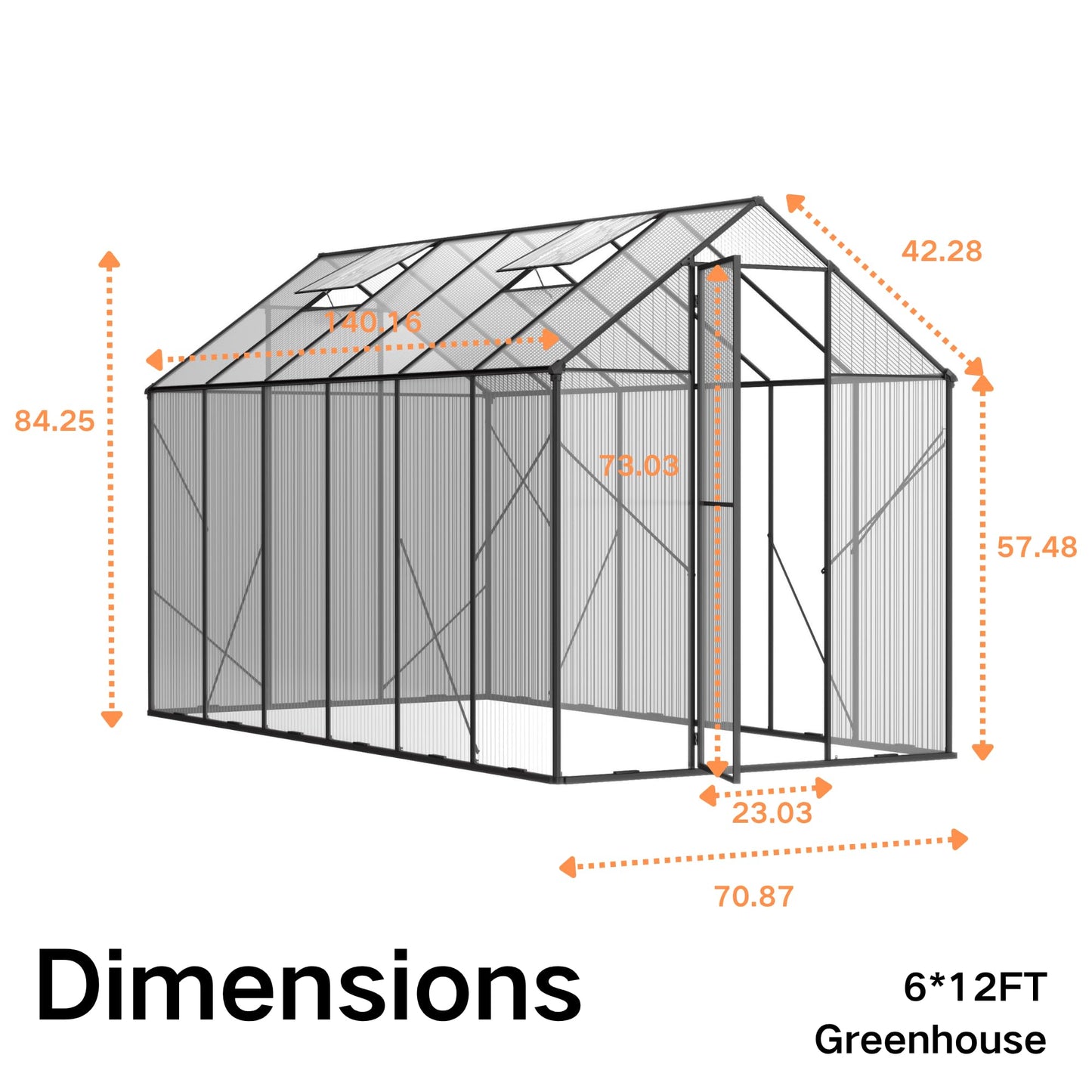 Kingdura 6x12ft Walk-in Greenhouse for Outdoors, Large Polycarbonate Greenhouses with Heavy Duty Aluminum Frame, Adjustable Roof Vent, Lockable Door, UV Protection for Outside Garden Backyard