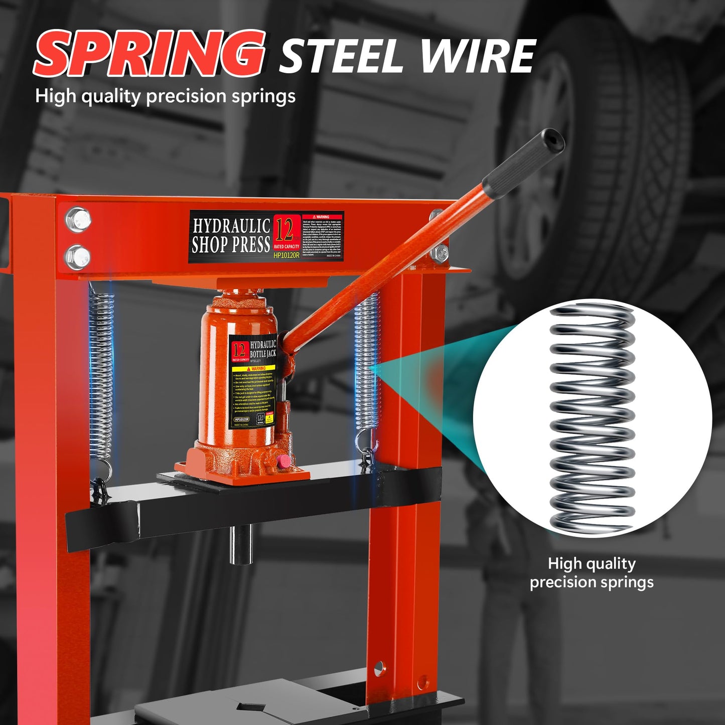 Hydraulic Shop Press,12 Ton H-Frame Garage Floor Adjustable Shop Bearing Press with Stamping Plates to Bend, Straighten, Or Press Parts, Install Bearings & U-Joints