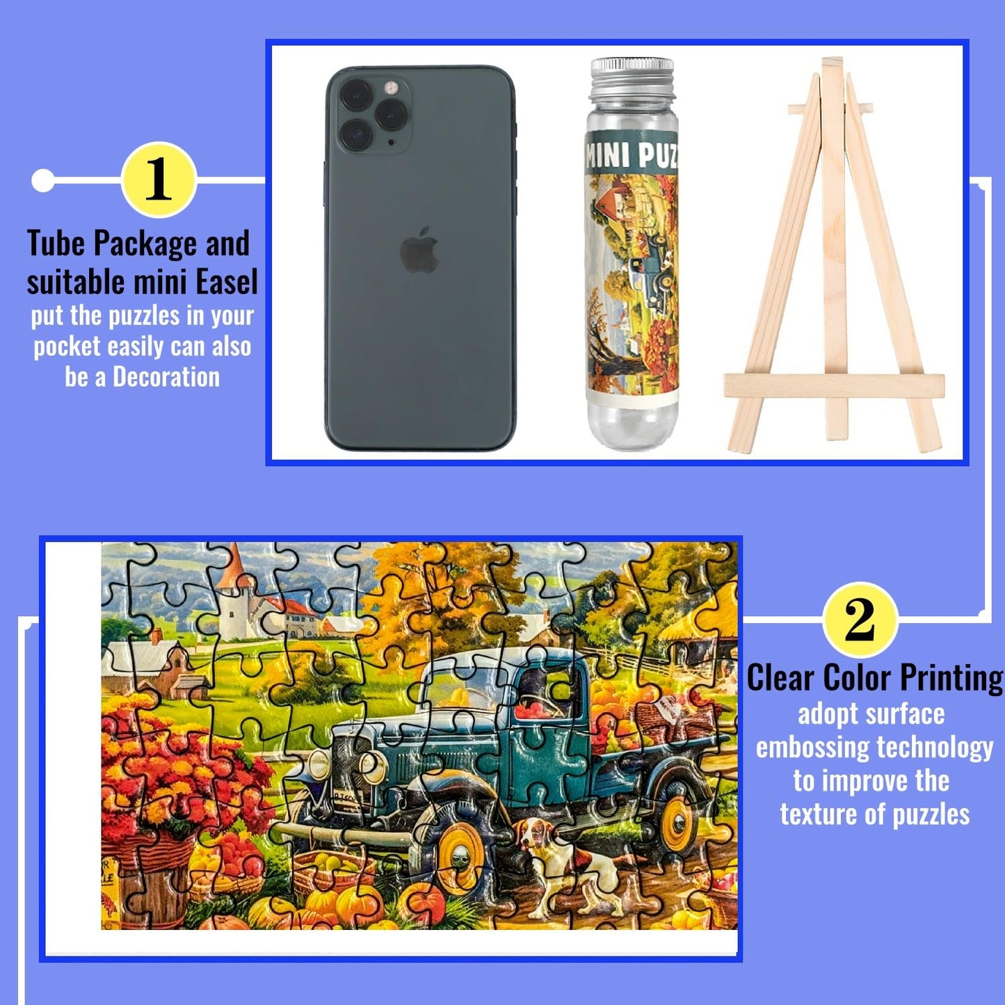 Small Jigsaw Puzzles for Adults 150 Pieces Vintage Country Puppy Painting Challenging Mini Puzzles Tiny Jigsaw Puzzles 6 x 4 Inches, 3 Pcs,Mini Easel Included