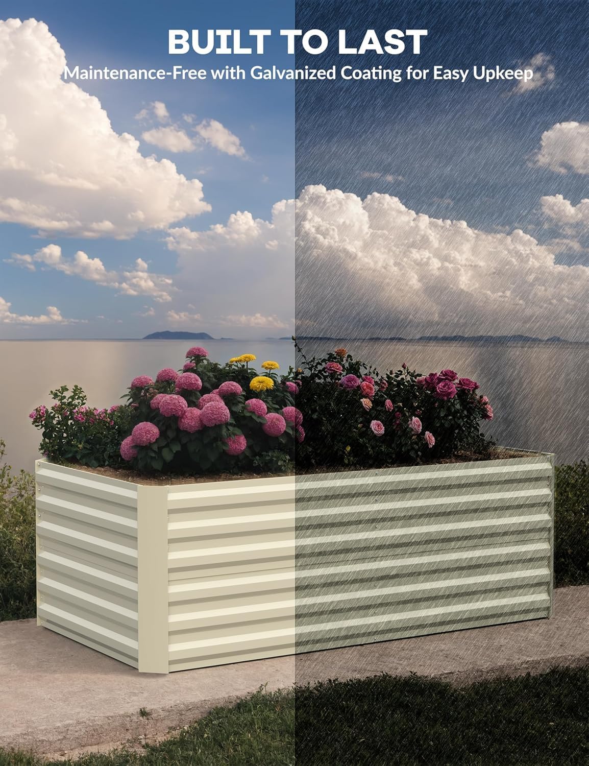 CABIHOME 2 Pcs 8x4x2 Ft Galvanized Raised Garden Bed, Deep Root Planter Box for Vegetables, Flowers, Herbs- Large Metal Raised Garden Bed Kit for Outdoor Use, Beige