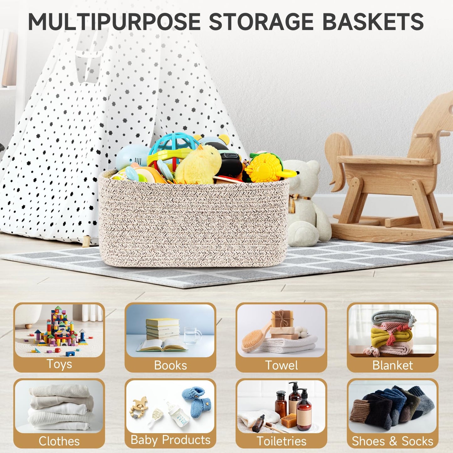 Maxuni 3-Pack Small Storage Baskets for Organizing | Woven Shelf Toy Basket | Rope Baskets for Gifts Empty | Closet Organizer Bins with Handles | Cube Decorative Box | 11.8×7.8×5.1” | Mixed brown