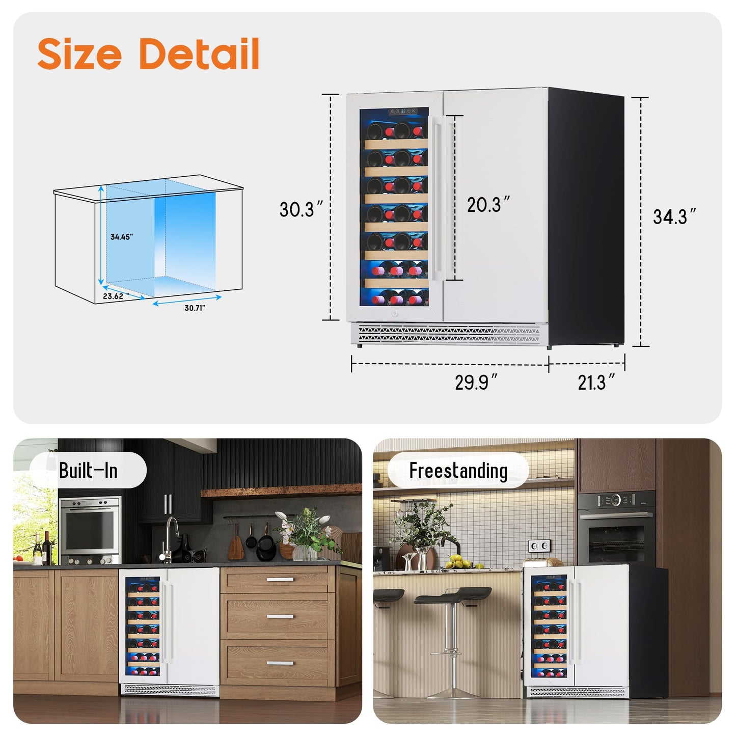 Albott 30 Inch Wine and Beverage Refrigerator, 37–64℉ Dual Zone Wine Cooler with Digital Temperature Control, Built-in or Freestanding for Home or Bar, Holds 33 Bottles 100 Cans Beer, Soda, Champagne