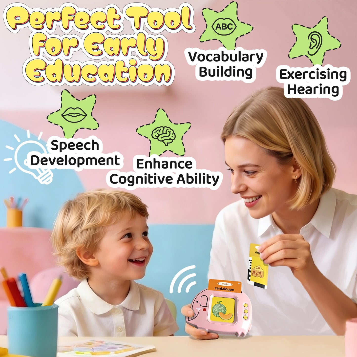 Baby Talking Flash Cards for Toddlers 1-3 with 224 Words, Montessori Learning Pocket Speech for Toddler, Card Early Education Device for Autism, Baby Talking Flash Cards for Toddlers 1-3