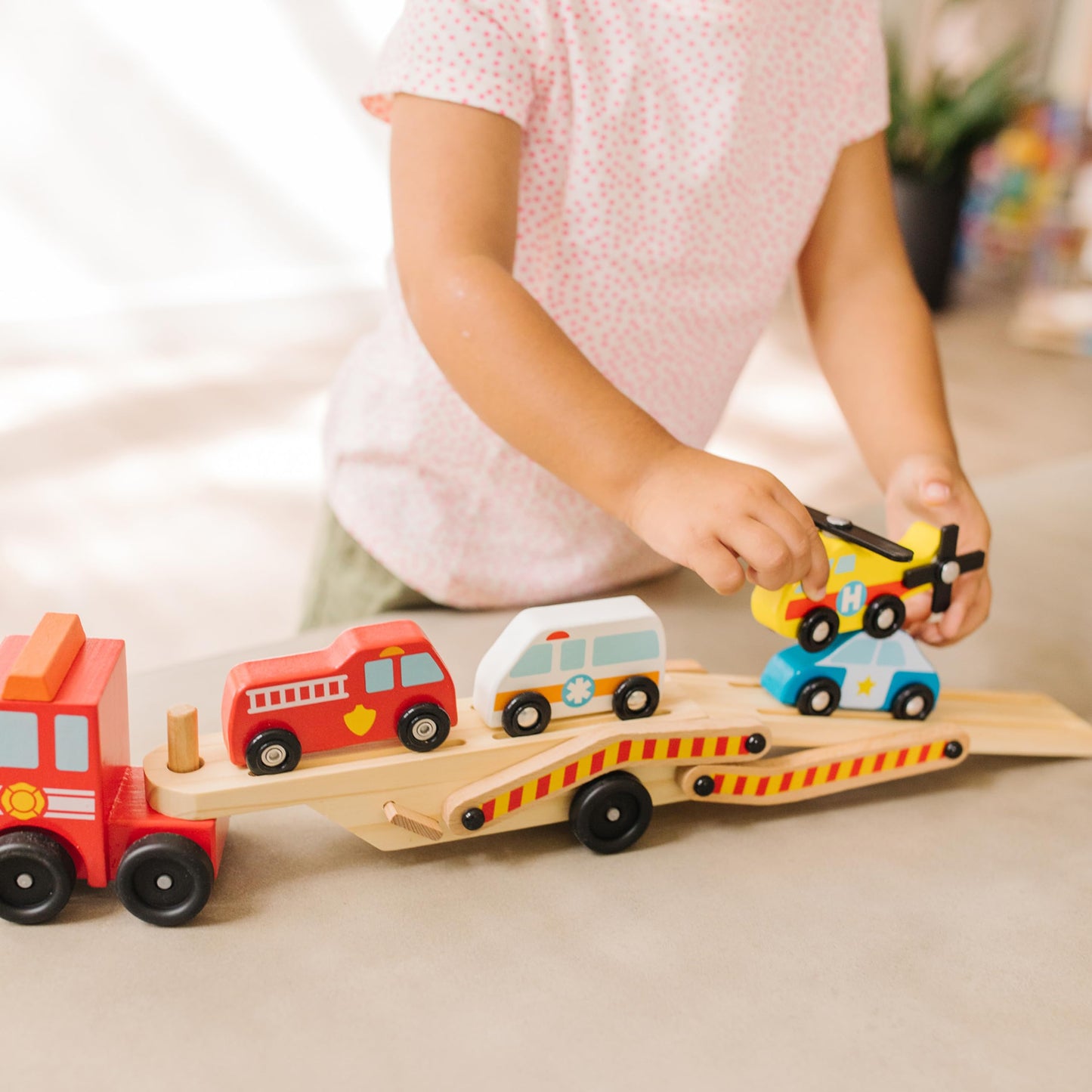Melissa & Doug Emergency Vehicle Carrier Wooden Truck with 4 Rescue Vehicles