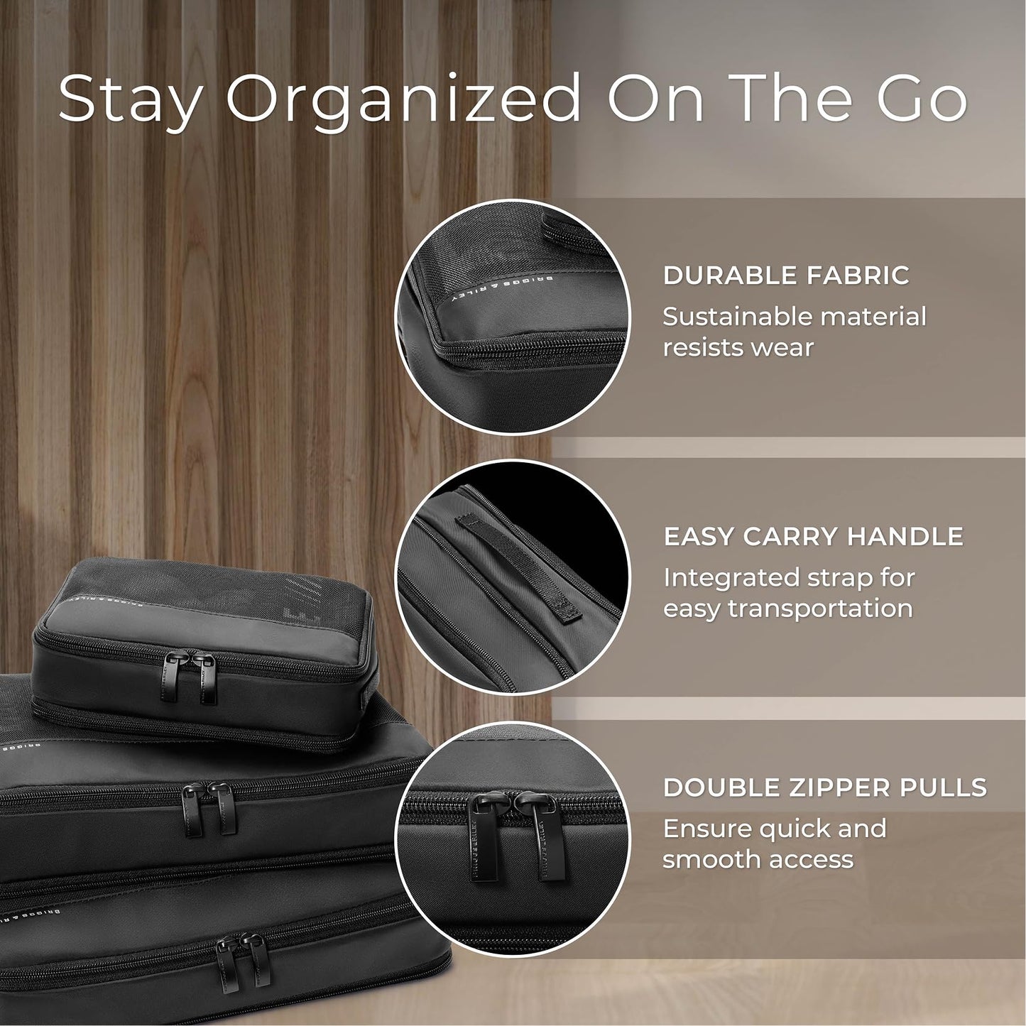 Briggs & Riley Travel Laundry Bag with Drawstring & Carry On Compression Packing Cube Set- Bag Organizer for Suitcase & Luggage, Travel Essentials for Women & Men, Pack Accessories for Vacation- Black