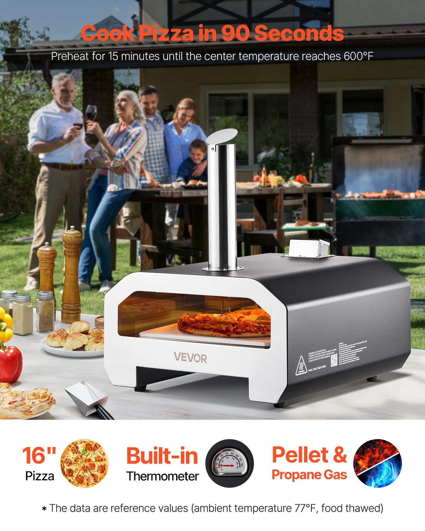 VEVOR Dual Fuel Pizza Oven Outdoor, 16 in Wood Fire & Propane Gas Pizza Oven, Portable Pellet & Propane Pizza-Maker with Thermometer, Large Multi Fuel Pizza Cook for Outside Camping & Backyard