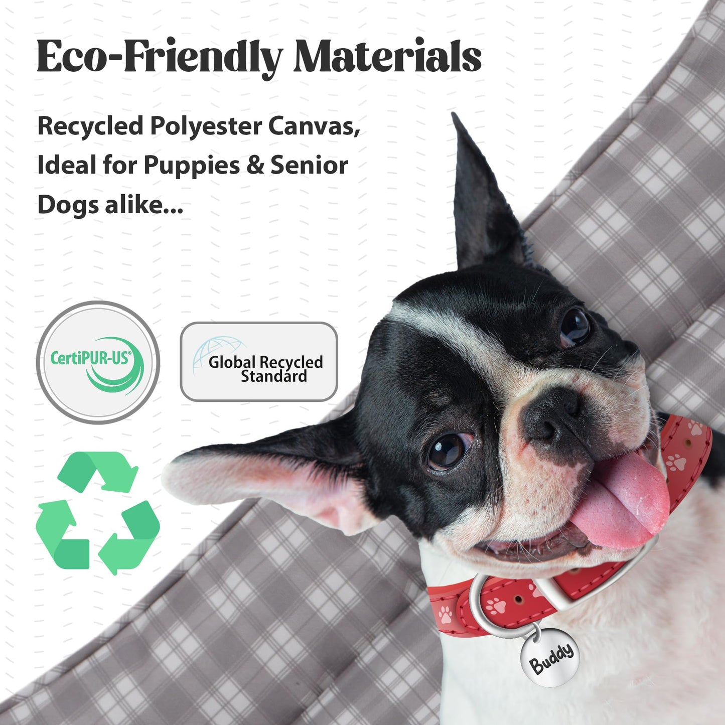 Pupstilo Orthopedic Bolster Dog Bed – CertiPUR-US Foam, Recycled Polyester Canvas, Washable Cover, Anti-Slip Bottom, Large, Navy Plaid – Stylish Designer Dog Sofa