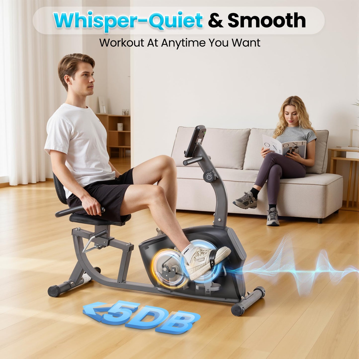 oCuZen Recumbent Exercise Bike for Home, Recumbent Stationary Bike for Adults & Seniors with 8-Level Magnetic Resistance, Adjustable Seat, Heart Rate Handle & LCD Display, 300LB Capacity