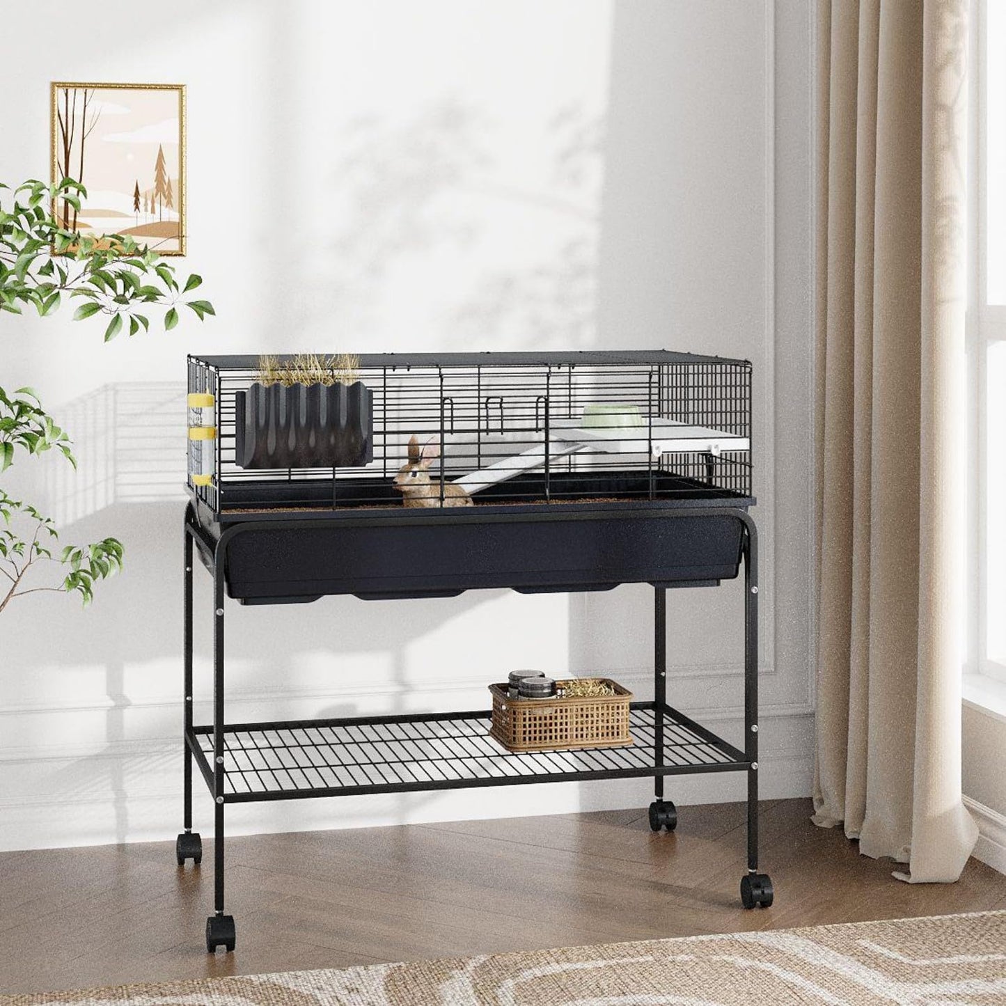 GarveeLife 3Pcs Guinea Pig Cage Kit, Hamster Cage with Storage Shelf, Rolling Rabbit Cage with Fooder, Water Bottle, Hay Feeder, Perfect for Hamster, Chinchilla, Gerbil, Hedgehog,