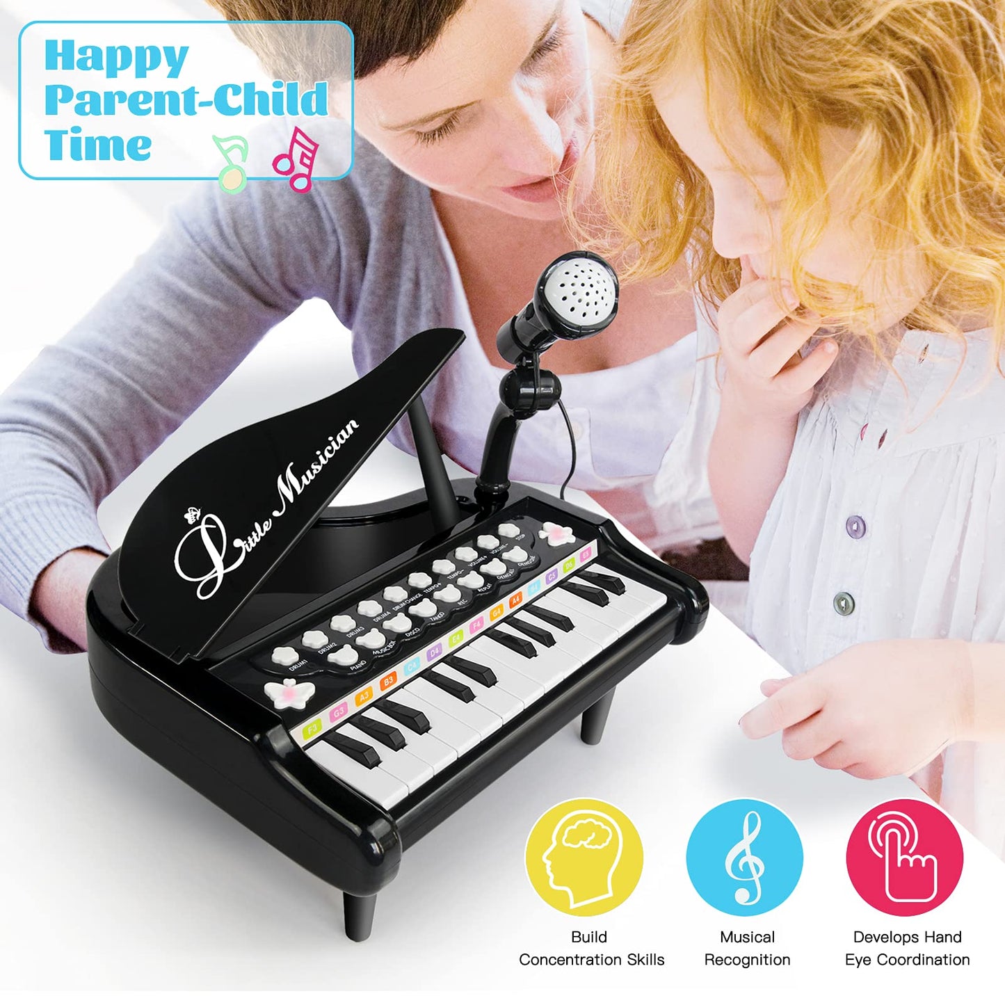 24 Keys Black Piano Toy and Steering Wheel Toy for Baby