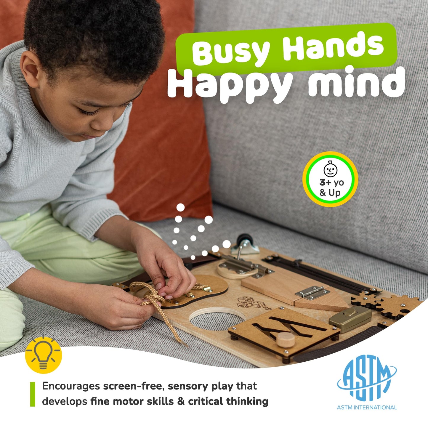 deMoca Sensory Busy Board for Toddlers, Premium Wooden Toddler Busy Board for 1 2 3 Year Old with 10 Educational Activities for Fine Motor Skills, Fidget Activity Toy for Travel