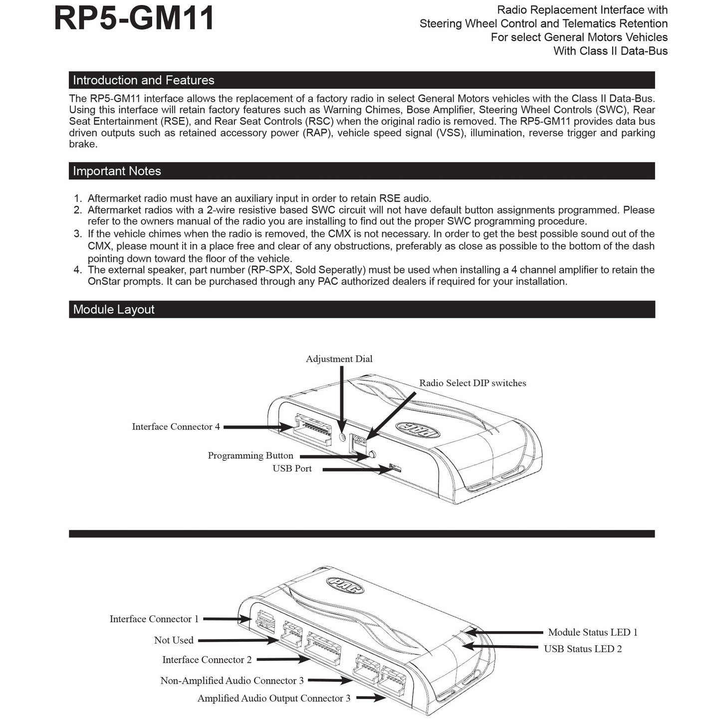 PAC RP5-GM11 Radio Replacement Interface Compatible with Select 2000-2013 GM Vehicles, Retains OnStar, Steering Wheel Controls & Bose Factory Amplifier, Plug & Play Car Stereo Wiring Harness
