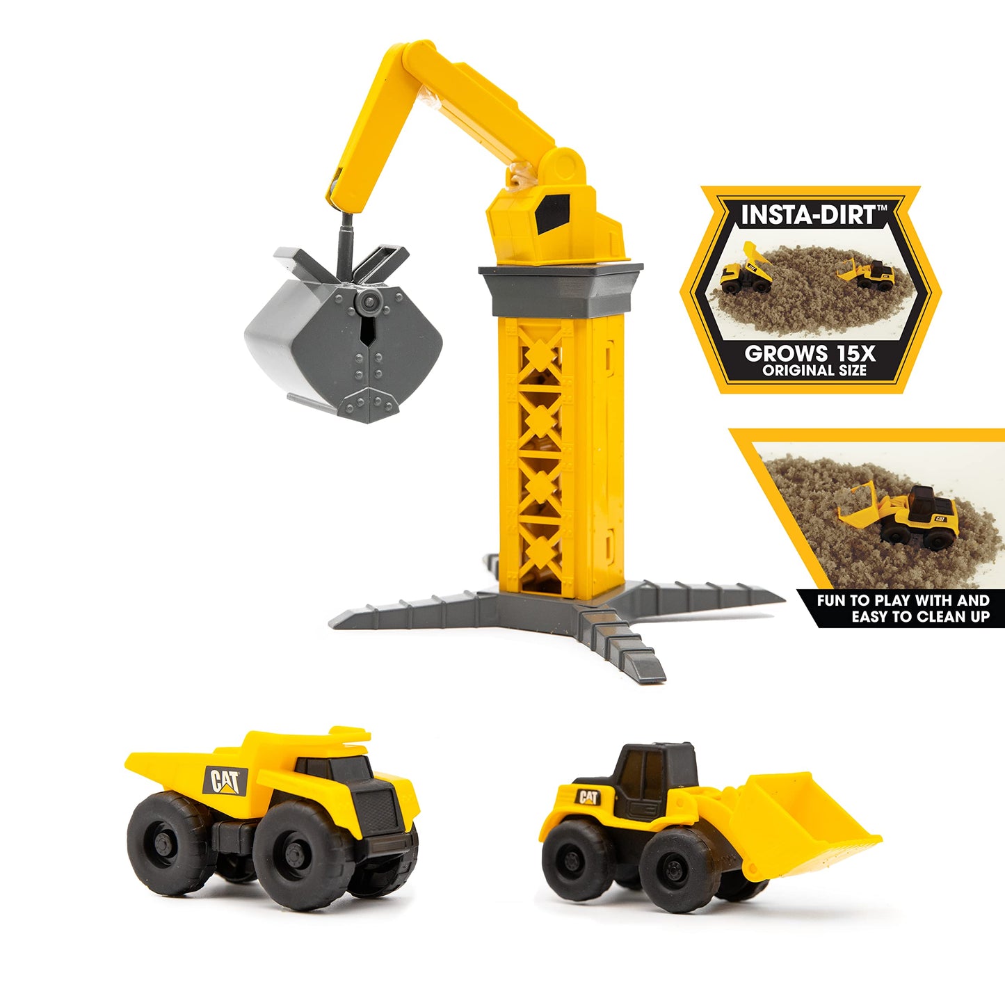 CAT Construction Toys Little Machines Ground Crew Playset with Insta-Dirt - Sensory Toys for Kids Ages 3 and Up - 15X Fast-Growing Dirt Compound & 2 Vehicles - Ideal Gift for Boys & Girls