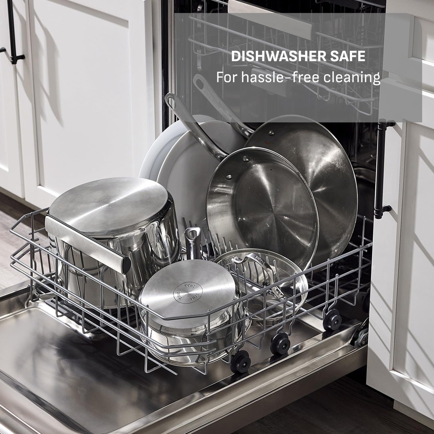 T-fal Stainless Steel Pots and Pans Set 11 Piece, Induction, Oven Broiler Safe 500F, Kitchen Cooking Set w/Fry Pans, Saucepans, Saute Pan, Dutch Oven, Steamer, Cookware, Dishwasher Safe, Silver