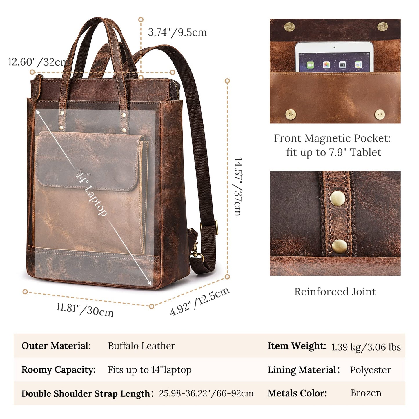 S-ZONE Genuine Leather Backpack Purse for Women Men Vintage Rucksack Handbag Travel Daypack