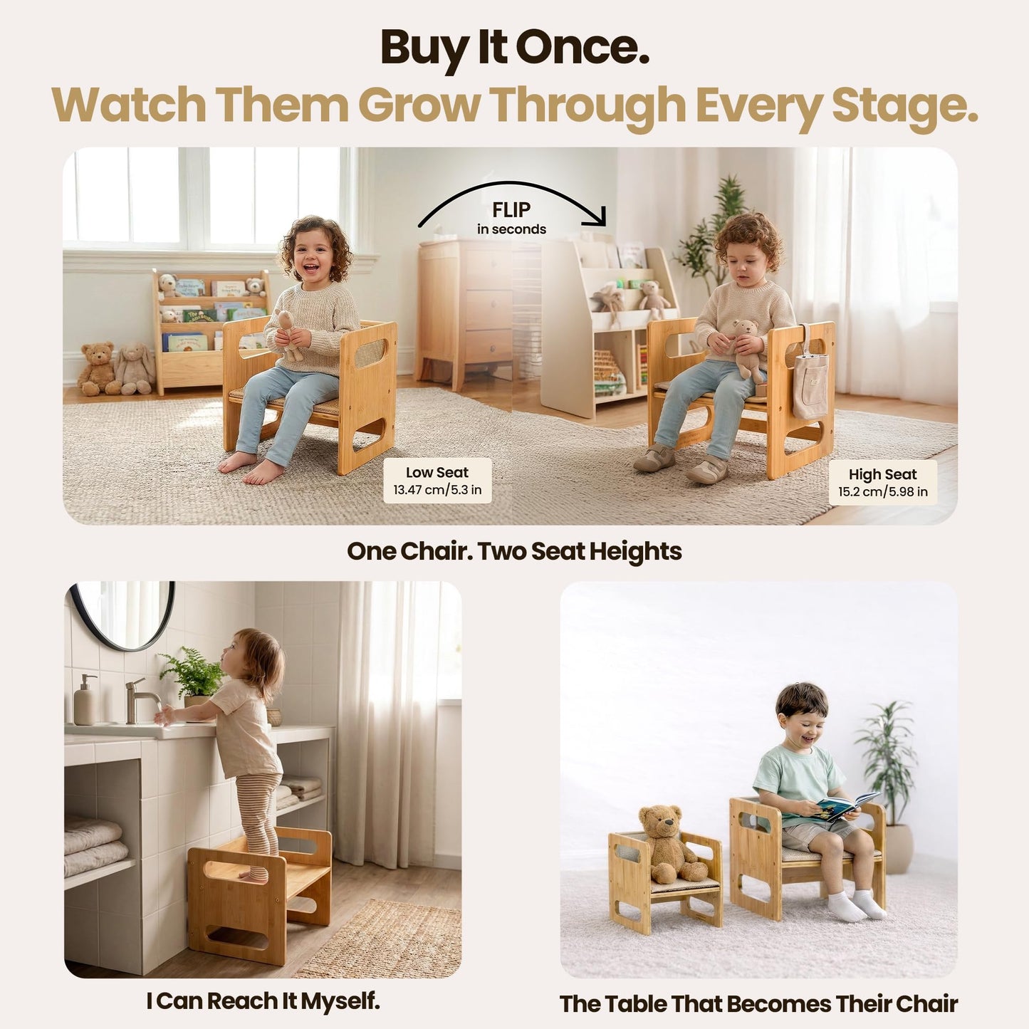 Little Habitats Montessori Weaning Table & Chair Set – Kids Desk & Activity Table with Flip Chair, Removable Cushion, Hanging Pouch & Toy, Convertible, Indoor/Outdoor Toddler Dining, Play & Learning