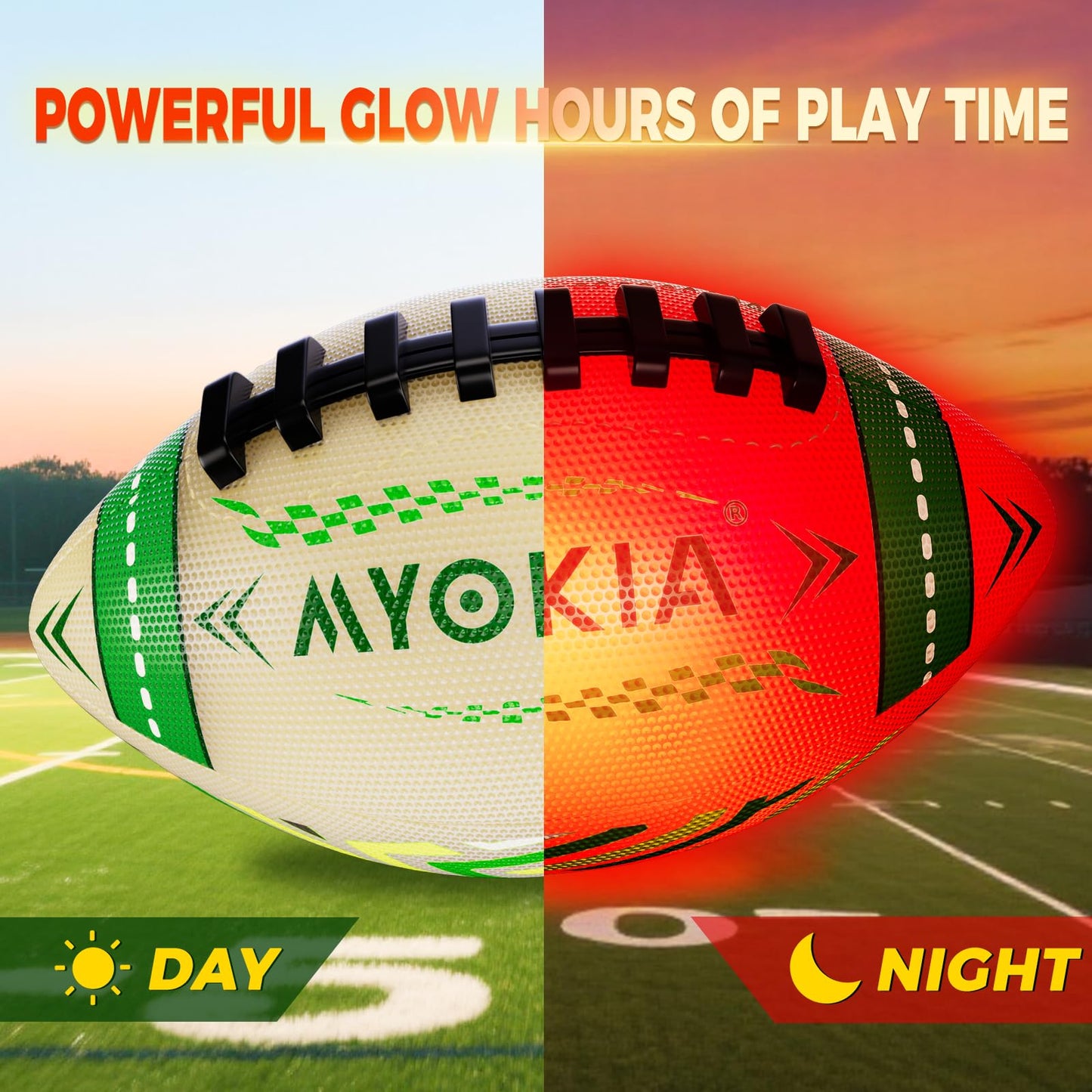 MYOKIA RGB Waterproof Rechargeable Light Up Football Birthday Gift, Glow in The Dark Football with Pump & USB Cable, Tri-Color (Red, Green, Blue), Size 6, Outdoor Night Games