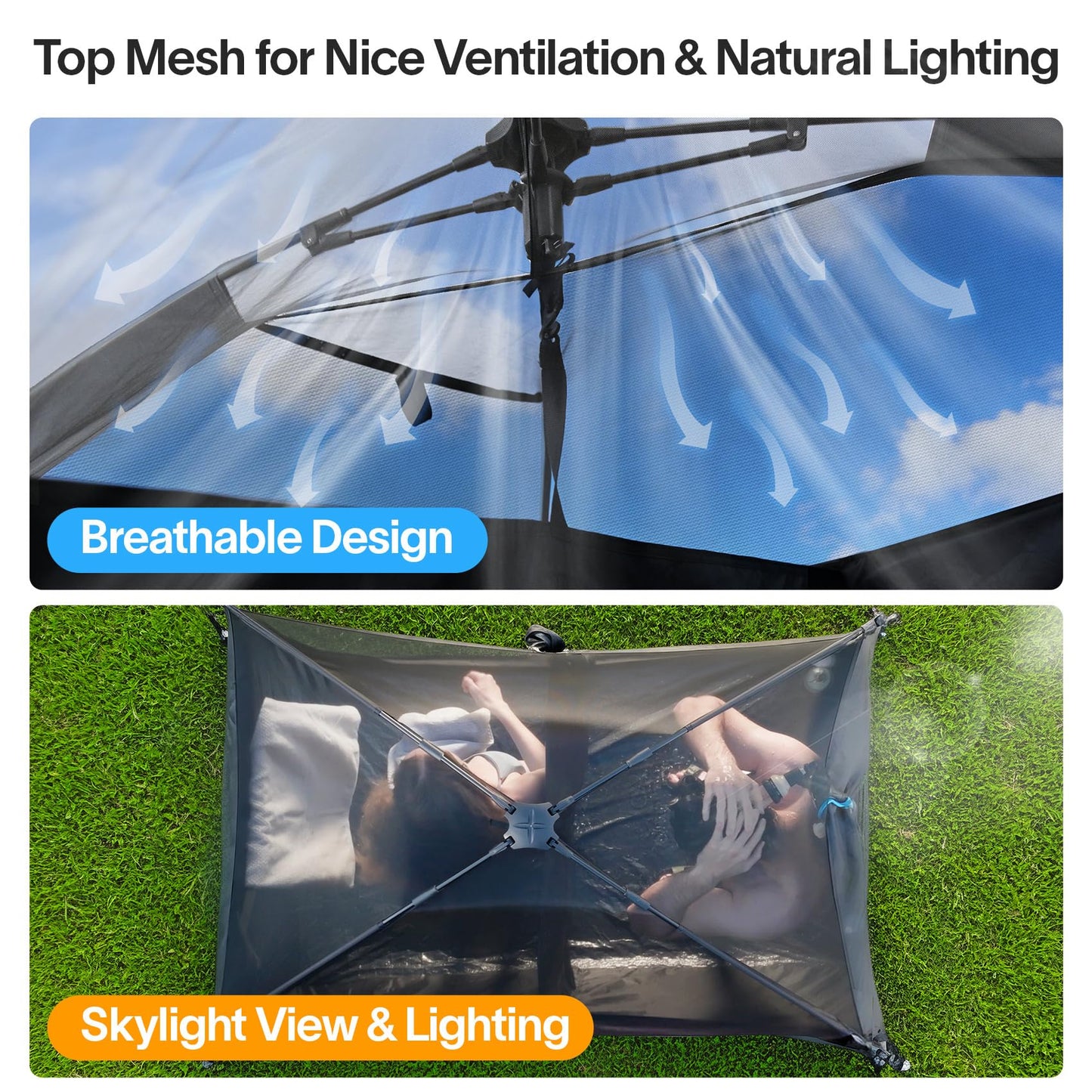 EighteenTek® Upgraded Shower Tents with Hub, Camping Privacy Tent, 2-Room Privacy Shelter with Floor & Dual Doors, Portable Camping Toilet & Changing Tent, 83" x 47" x 77.6"H