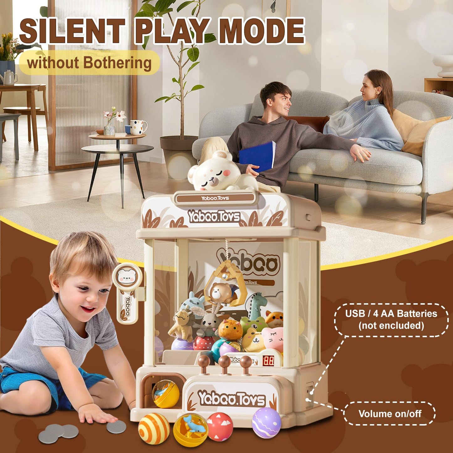 ORANGE OCEAN Large Claw Machine for Kids Girls Boys, Toy Claws Machine with Sound & Light, Vending Machine for 4 5 6 7 8 Years Old Girls, Idea Birthday Gifts for Kids Ages 3-5 4-6 4-8