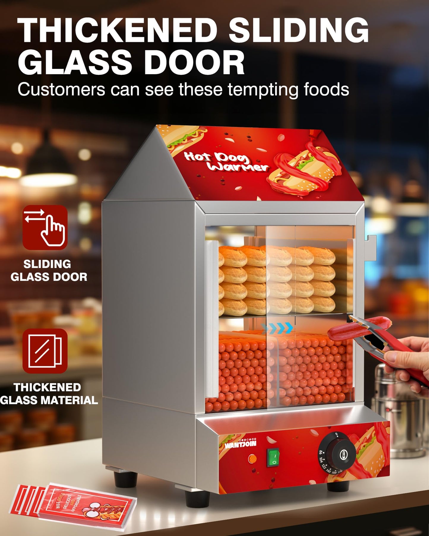 WantJoin Commercial 2-Tier Hot Dog Steamer