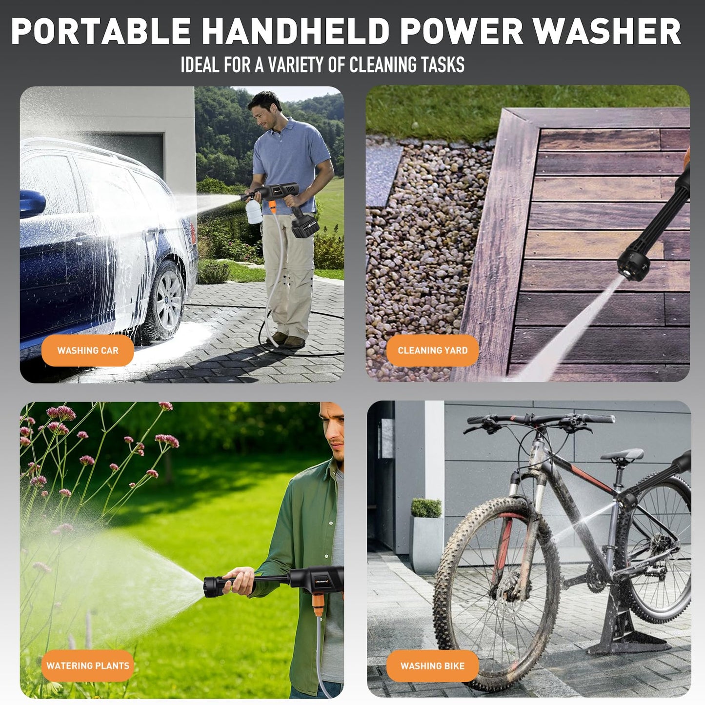 Wadaddy Portable Pressure Washer, 900PSI Cordless Power Washer, Portable Power Washer with 2 Batteries, 6-in-1 Nozzle, Handheld Pressure Washer for Car/Floor/Garden