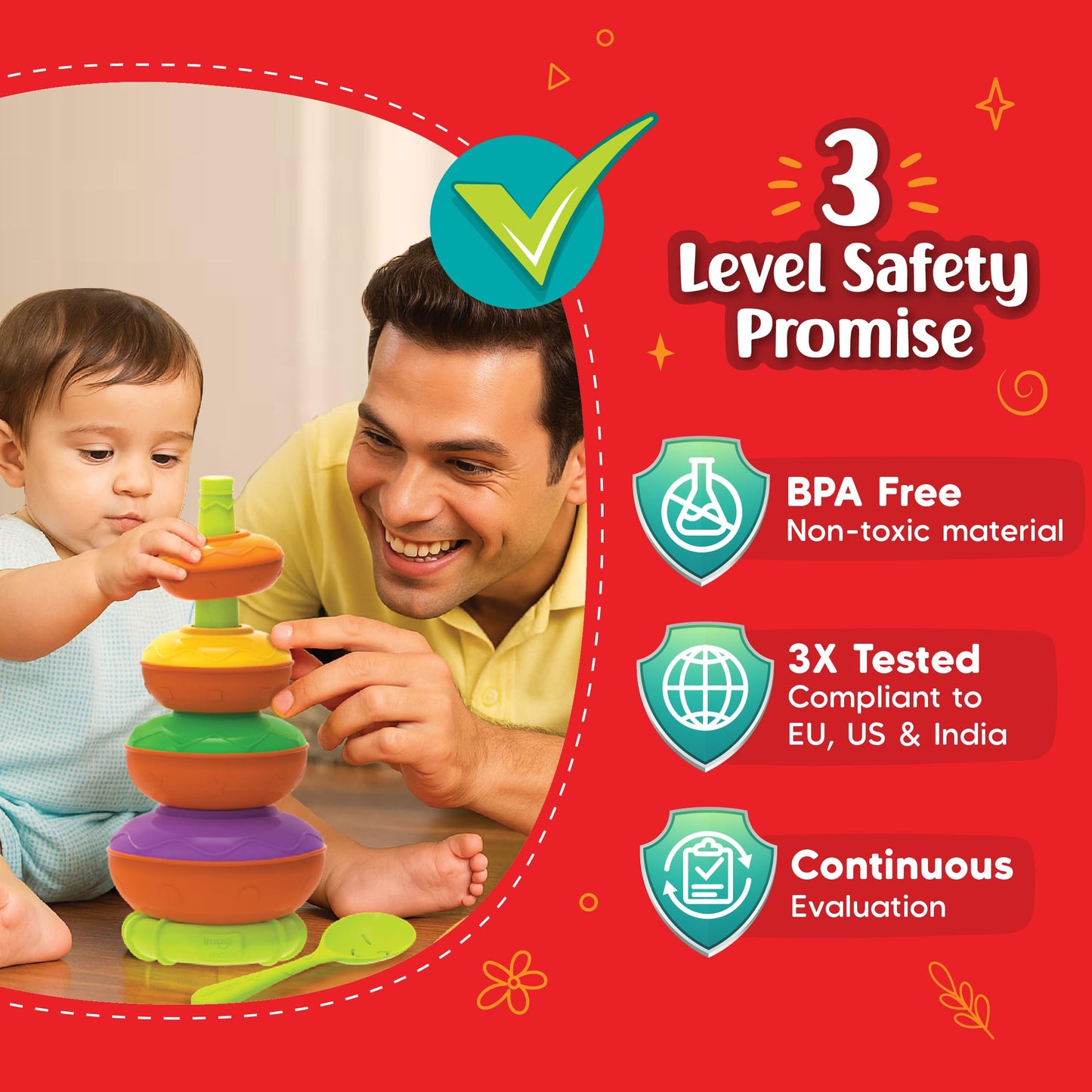 Imagimake Stacking Pots Toys | Leaps & Bounds 6+ Month Old Baby Toy | Learning Toy for Infant & Toddler | 5-in-1 Play & Learn | Stacking, Nesting, Pretend Play | First Birthday Gifts for Girls & Boys