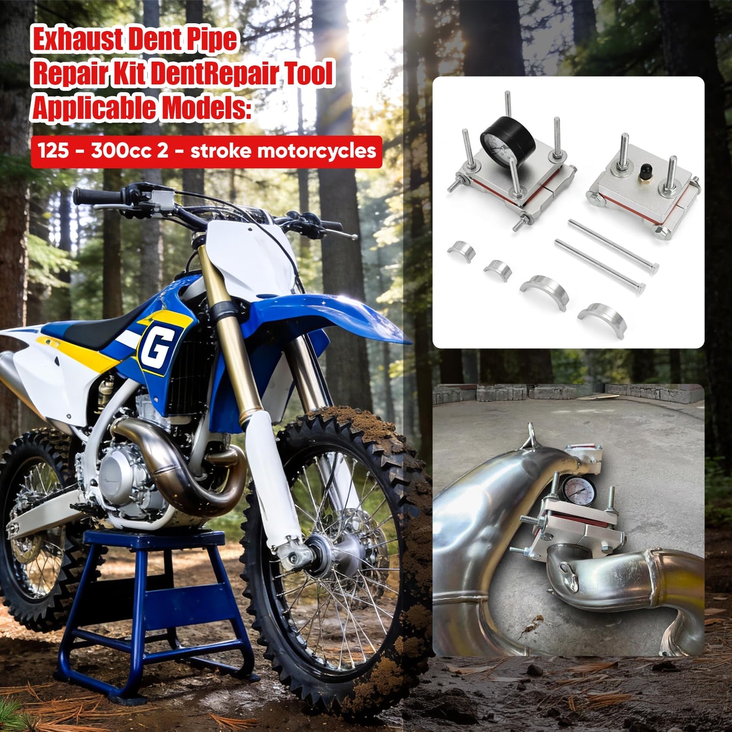 Hohnezl 2-Stroke Exhaust Pipe Dent Repair Kit | Fits 125-300cc Motorcycle/ATV/Dirt Bike/Scooter | Compatible with FMF KTM 300 | Header & Muffler Dent Removal Tool