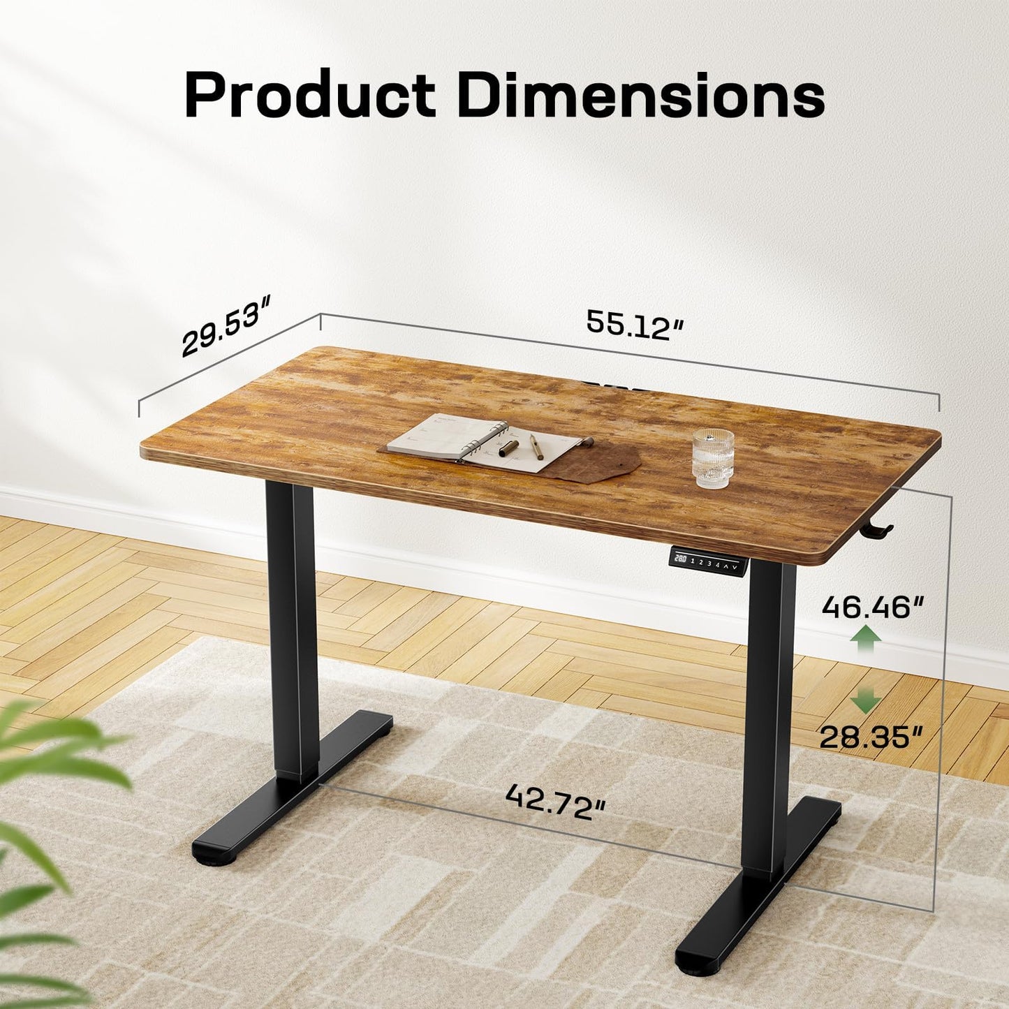 Marsail Electric Standing Desk with One-Piece Desktop,55 x 30 inch Height Adjustable Office Gaming Computer Desk with Deeper Tabletop, Home Office Stand up Desk with 4 Memory Presets, 2 Packages