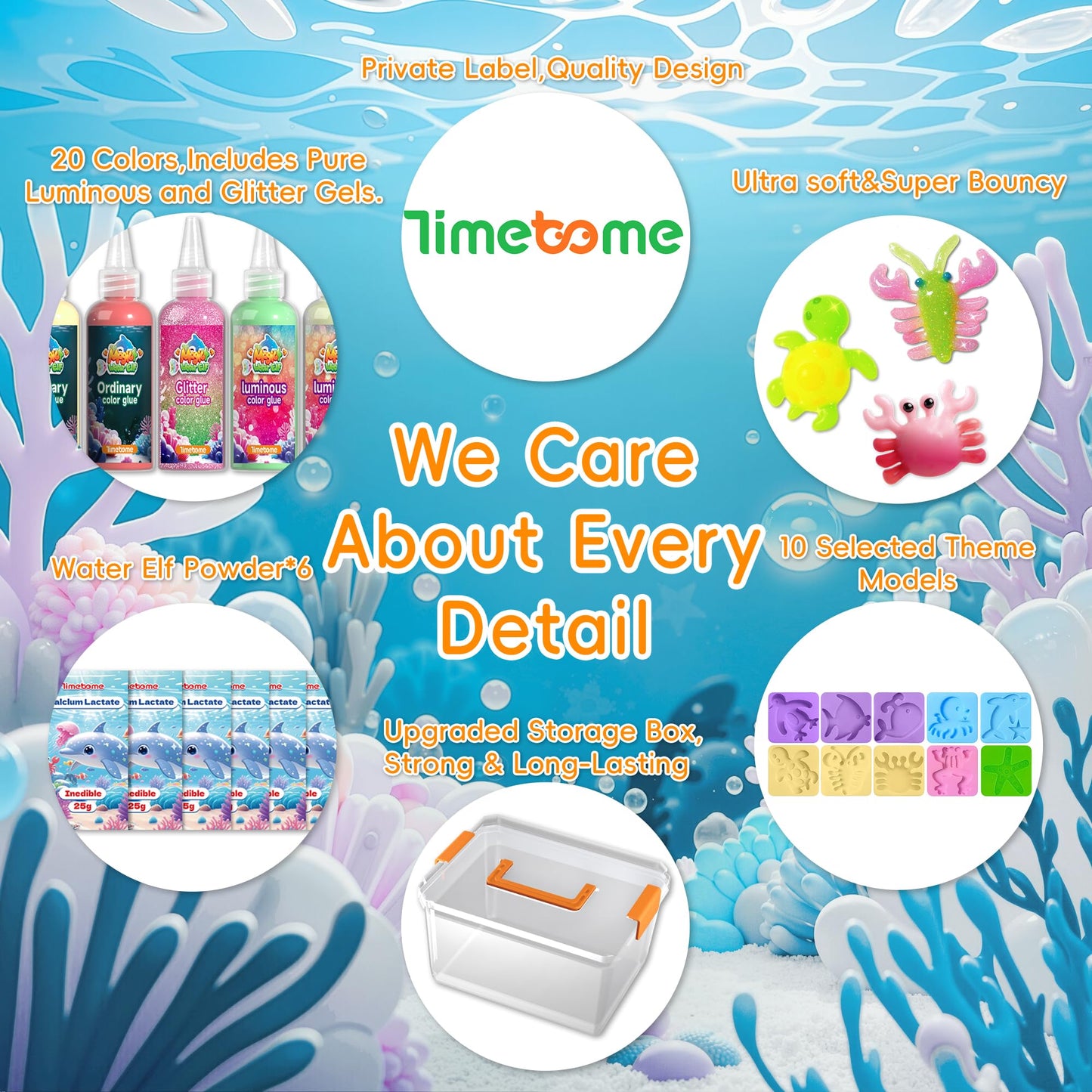 Timetome Magic Water Elf Toy Kit for Kids – 20 Gels (11 Standard + 6 Glitter + 3 Glow) & 10 Molds, DIY Squishy Maker, Aqua Fairy Gel Toys, Night Glow & Glitter, Valentine Gifts for Boys & Girls 3+
