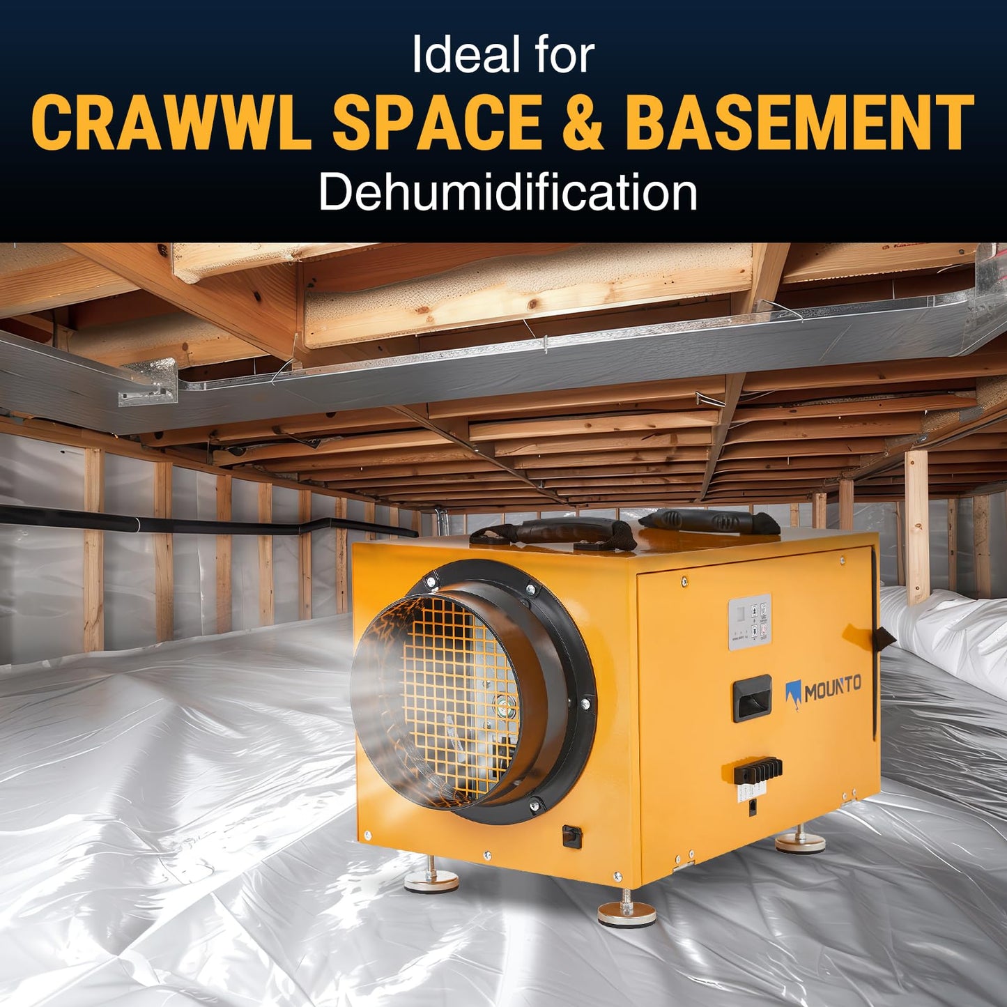 MOUNTO 140 PPD Crawl Space Dehumidifier – Commercial Basement Dehumidifier with Auto Defrost, Compact Design, cETL Listed