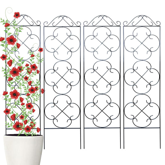 Thealyn Garden Trellis for Climbing Plants, 4 Pack 48" x 12.5" Metal Trellis for Potted Plants, Rust-Resistant Plant Support for Indoor Outdoor Use, for Ivy Clematis Vines Flowers, Black