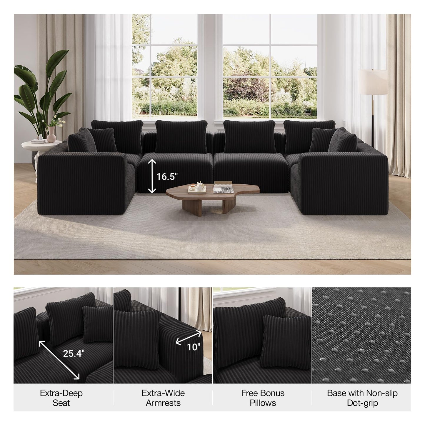 Novilla 141" Modular Sectional Sofa, Modern Cloud Sectional Couch with Smarts Coil® Support, U-Shape Boneless Couch for Living Room Apartments Bedroom, No Assembly Required (4 Seater + 2 Ottoman)