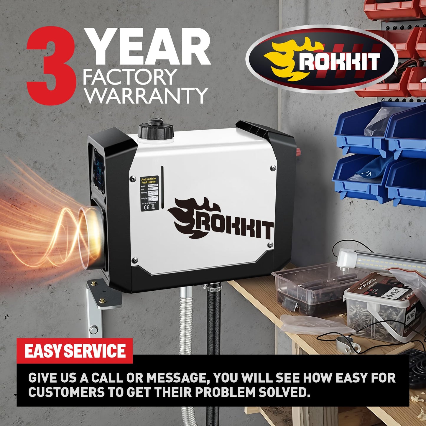ROKKIT Portable Diesel Air Heater, 8KW, 110V/12V, LCD Monitor & Remote Control, Low Noise, Ideal for Tent, Car, RV, Camper