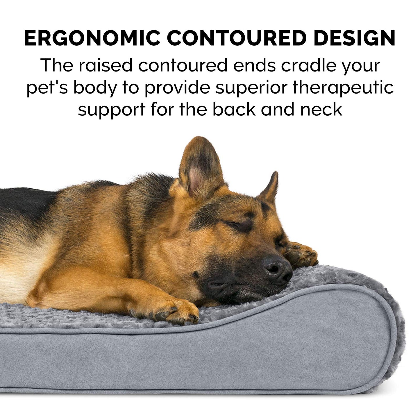 Furhaven Memory Foam Dog Bed for Extra Large Dogs w/ Removable Washable Cover, For Dogs Up to 180 lbs - Ultra Plush Faux Fur & Suede Luxe Lounger Contour Mattress - Gray, Giant/XXXL