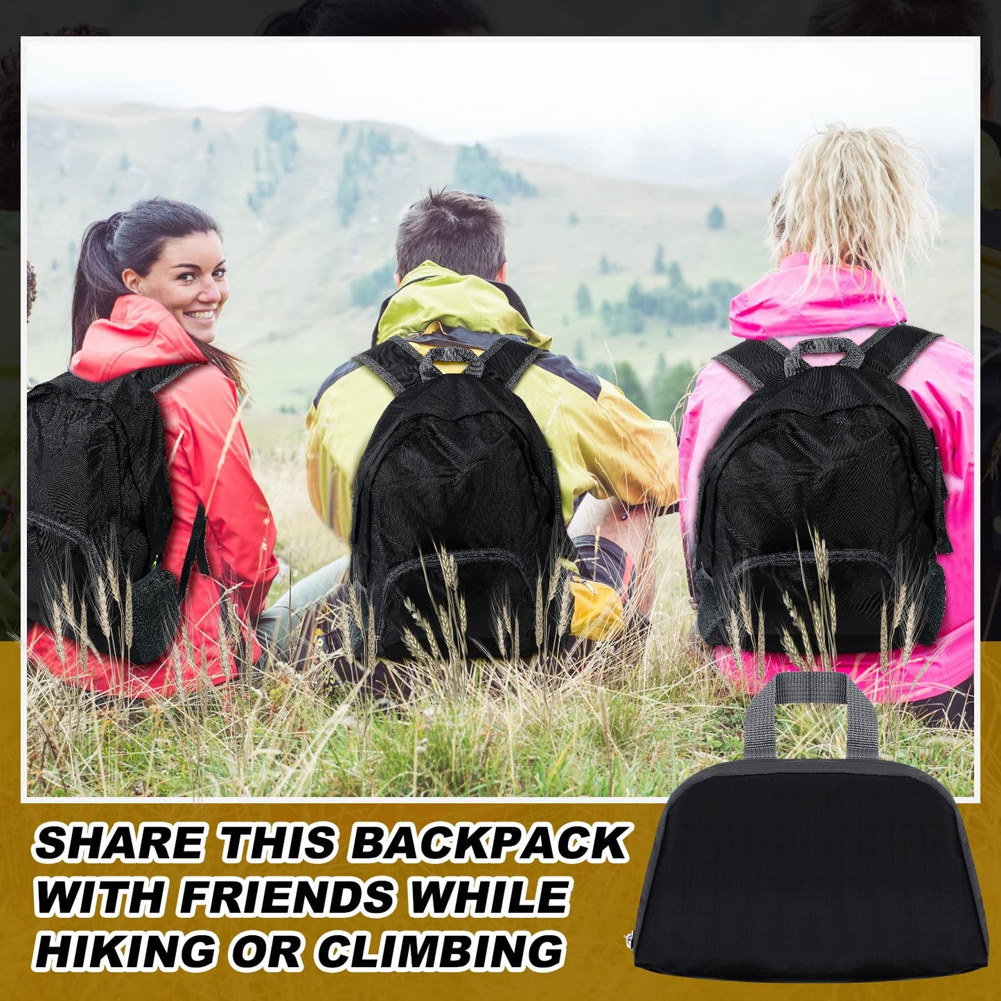 Dunzy 100 Pcs 20l Foldable Backpacks Bulk Lightweight Basic Back Pack Wholesale for Homeless Donation Corporate Events Travel Camping (Black)