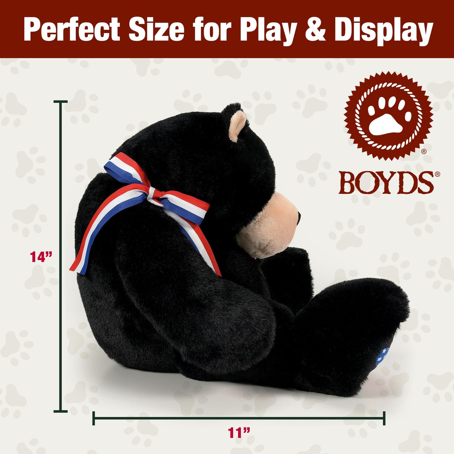 Enesco Boyds Bears 45th Anniversary Bubba Bearsevelt Plush Teddy Bear Stuffed Animals, Collectible Premium Soft Teddy Bear Plushies for Ages 1+ and Up, Patriotic Black Bear with USA Flag, 14 Inch