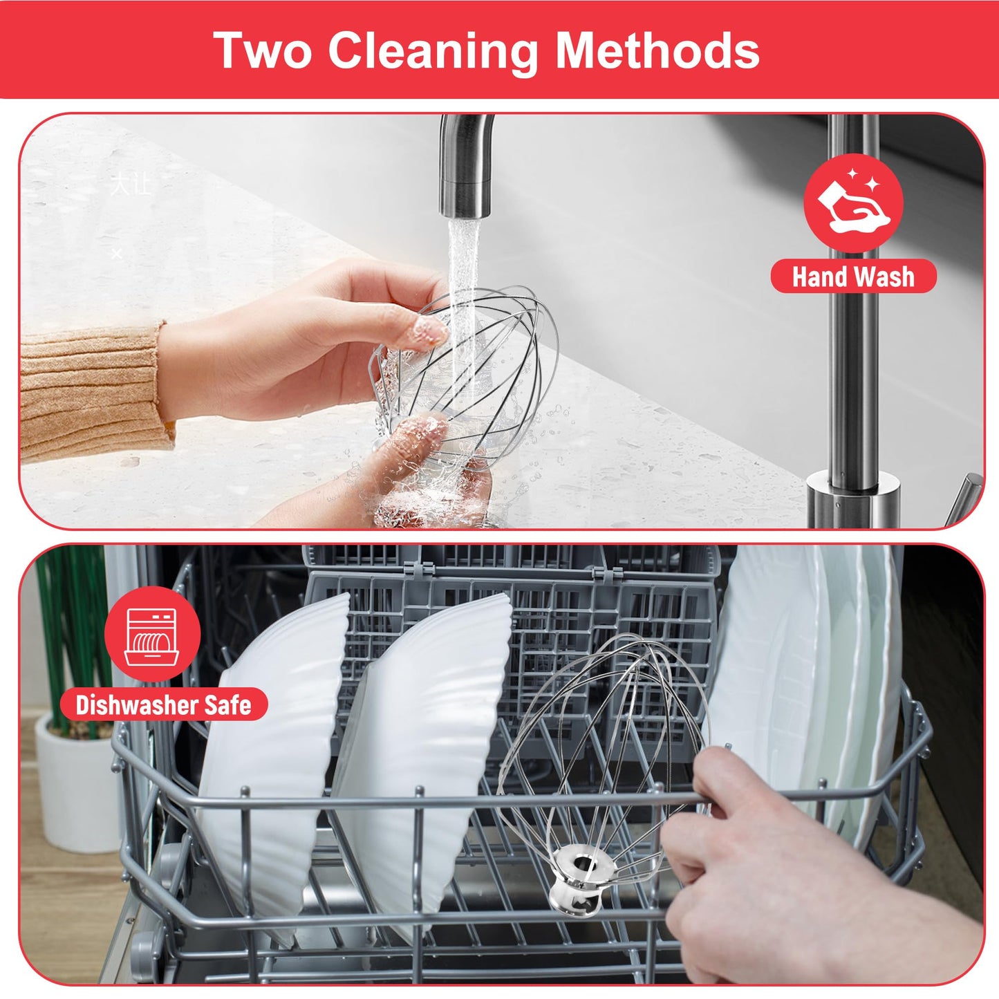 K5A Stainless Steel Whisk for KitchenAid 5Qt Bowl Lift Stand Mixer，6 Wire Whip Attachment for K4 K5 K5SS, KSM5, KG25, KP50, KSM6573, KSM6521, 18/8 Stainless Steel，Heavy Duty，Dishwasher Safe